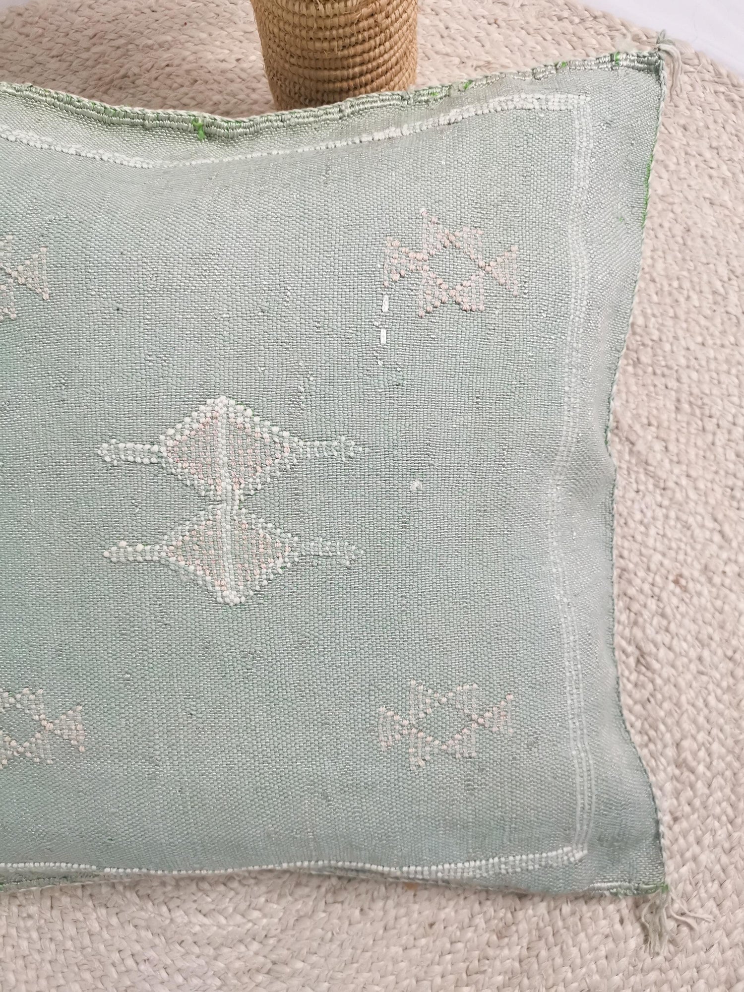 Sabra Pillow from Morocco, Boho Eclectic Cushion Cover, Moroccan Oriental Pillow Cover in Pistachio Green / Pastel Green and Pink