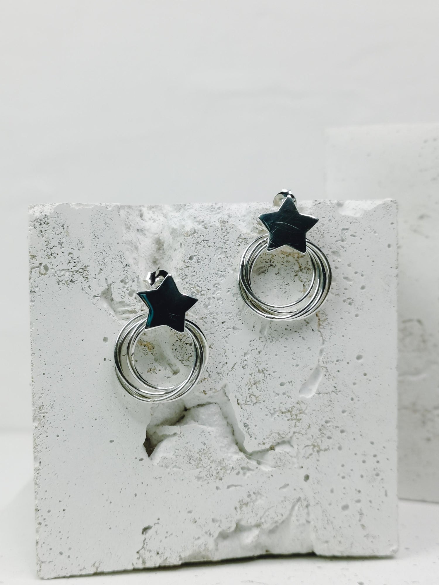 Kreis und Stern Ohrstecker aus 925 Silber, kleine Stern Ohrstecker