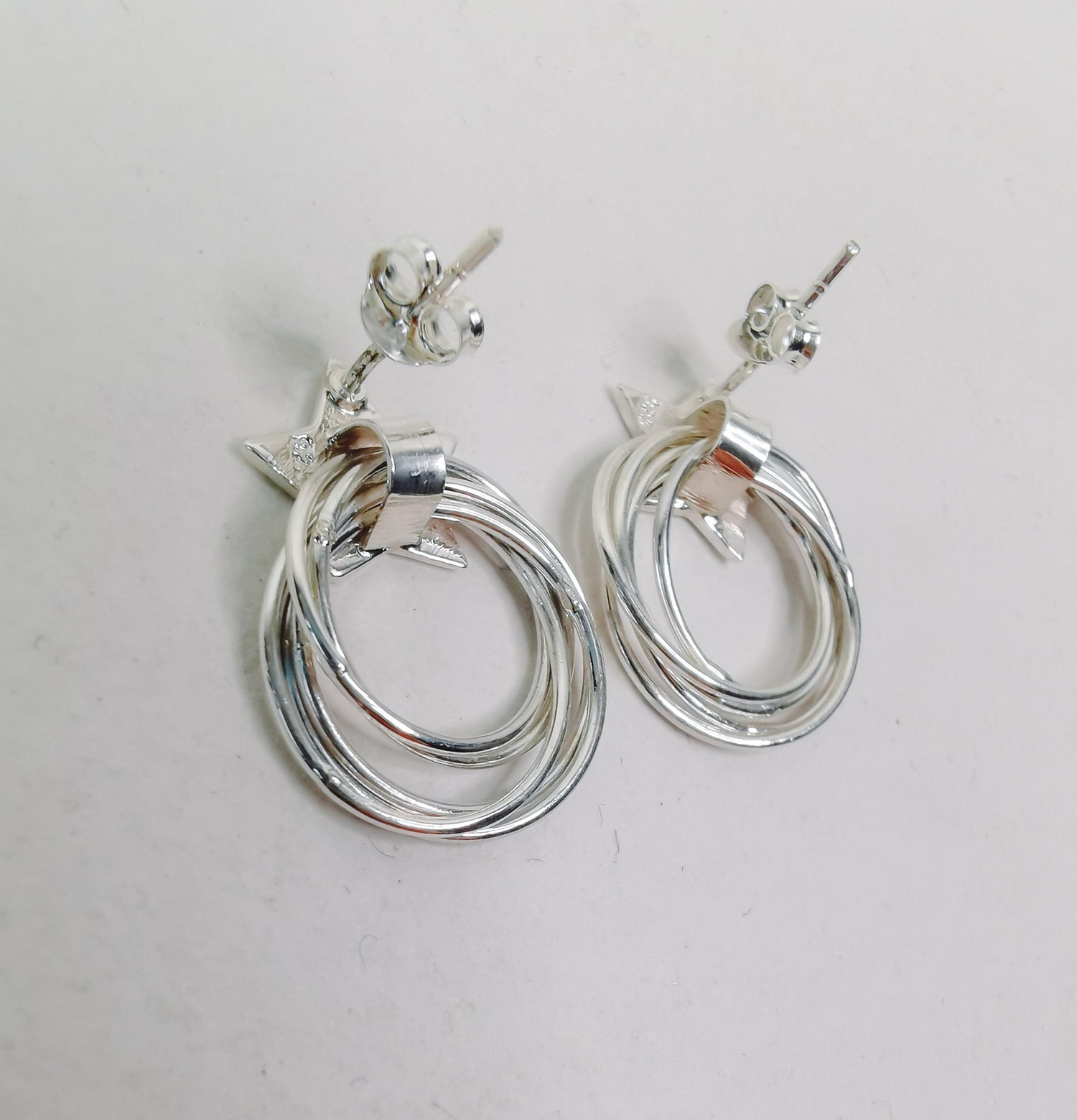 Kreis und Stern Ohrstecker aus 925 Silber, kleine Stern Ohrstecker