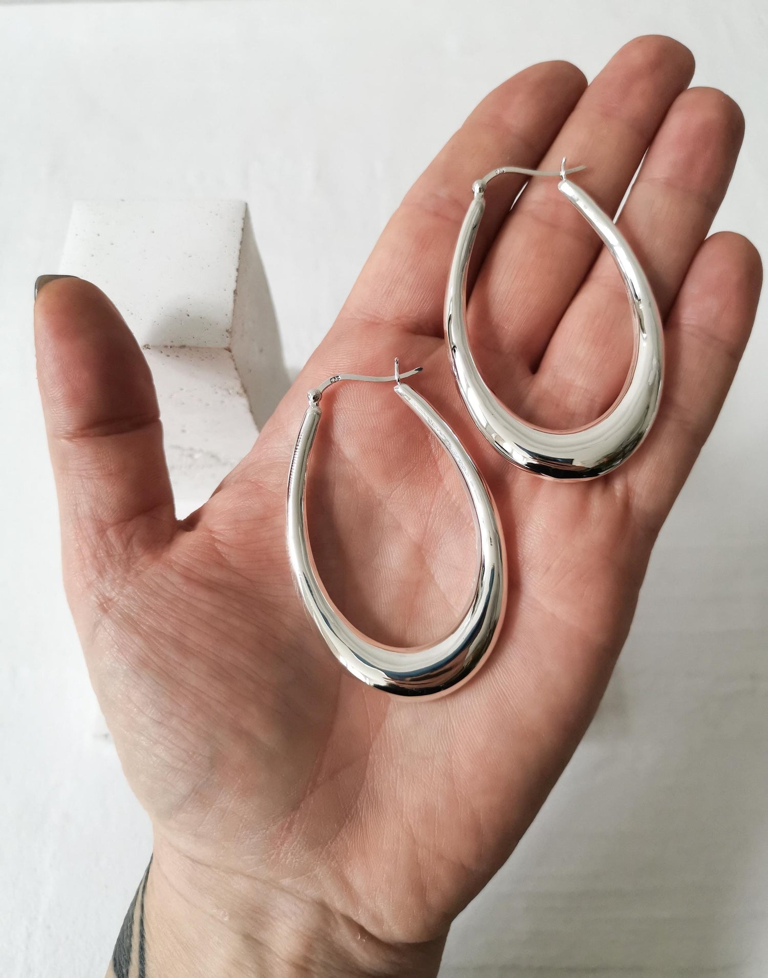 Breite ovale big Creolen, Chunky Sterlingsilber Creolen, Statement Ohrringe aus 925 Silber