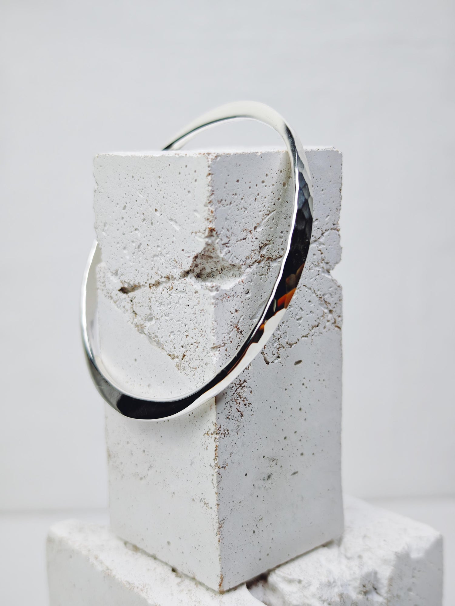 Sterling silver bracelet, flat bracelet, tribal, minimalist bangle made of 925 silver, textured, hammered