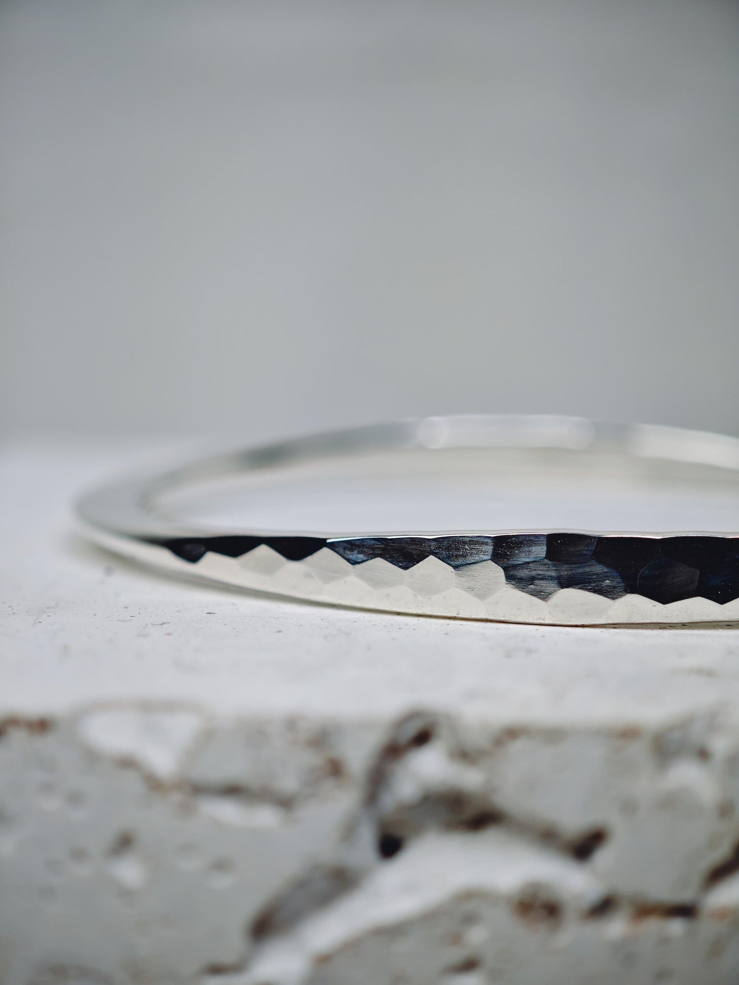 Sterling silver bracelet, flat bracelet, tribal, minimalist bangle made of 925 silver, textured, hammered