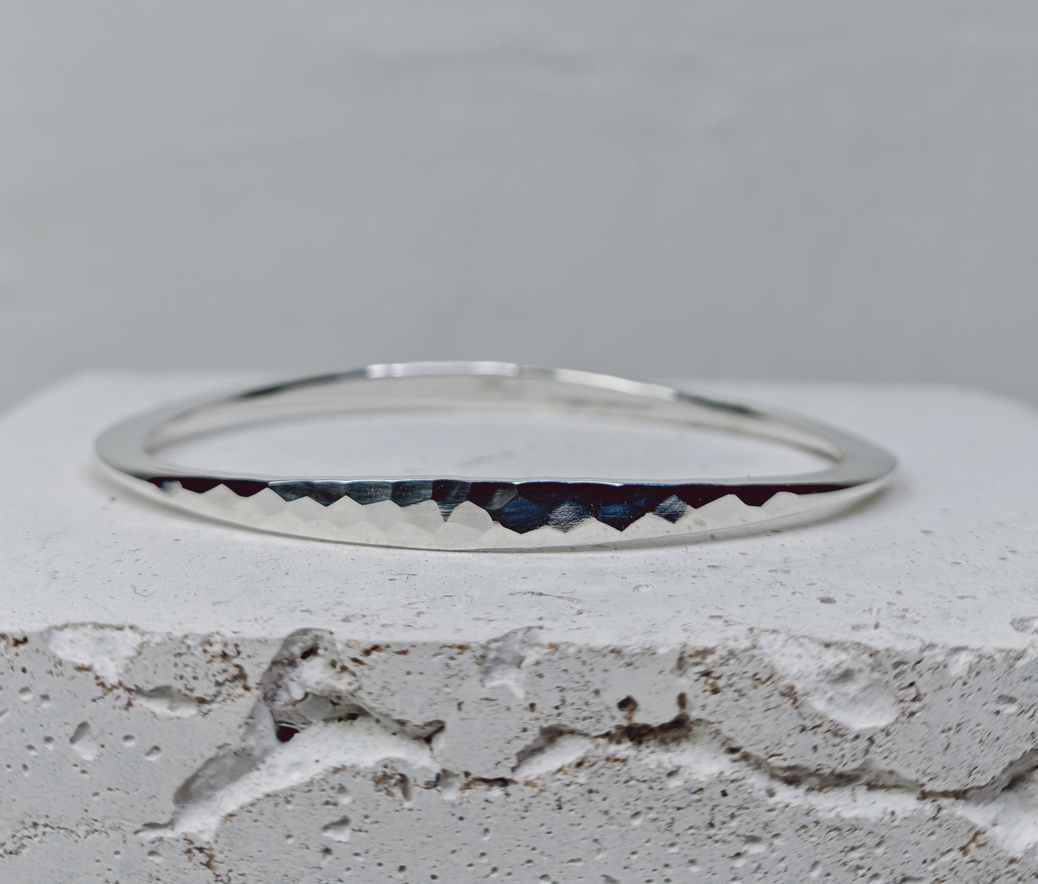 Sterling silver bracelet, flat bracelet, tribal, minimalist bangle made of 925 silver, textured, hammered