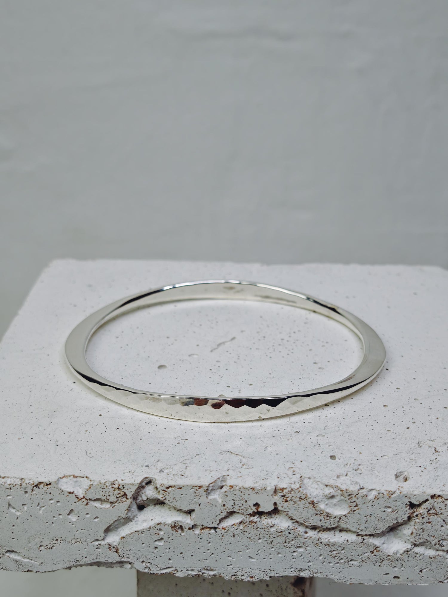 Sterling silver bracelet, flat bracelet, tribal, minimalist bangle made of 925 silver, textured, hammered