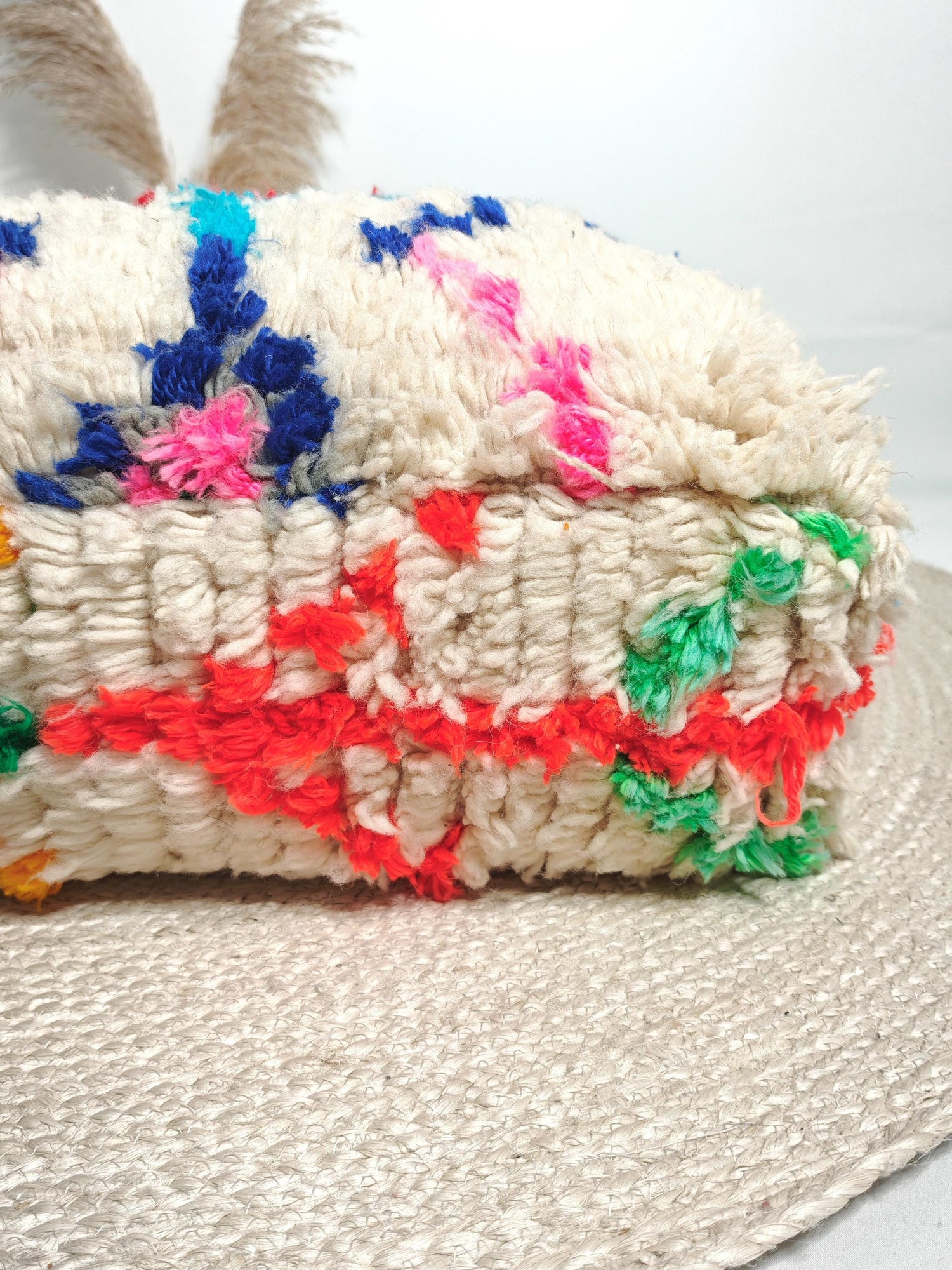 Pouf marocain, coussin de sol berbère coloré et moelleux, coussin d'assise en laine, coussin vintage, coussin d'assise bohème Beni Ourain