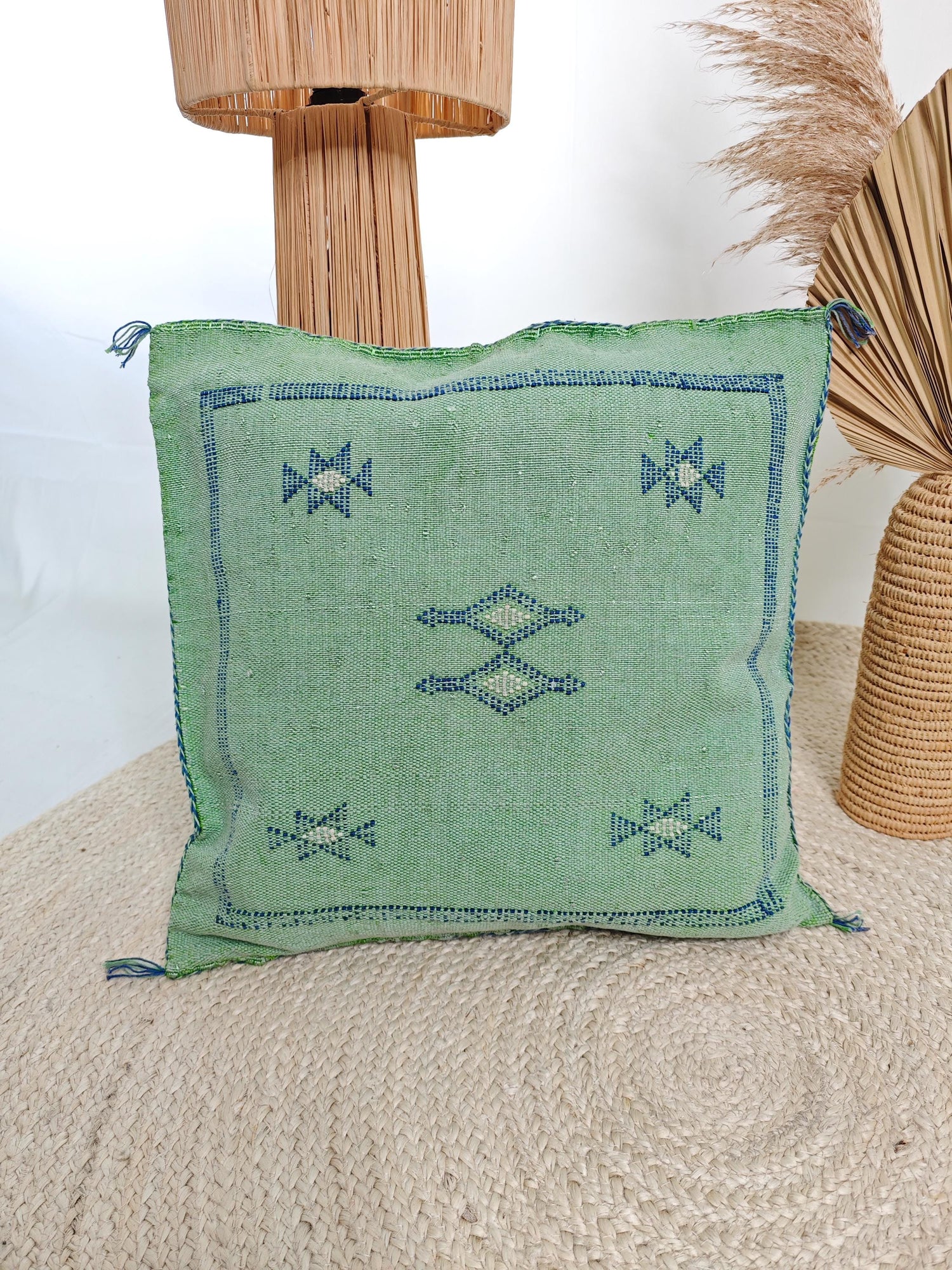 Coussin Sabra du Maroc, housse de coussin bohème éclectique, housse de coussin orientale marocaine en vert turquoise, vert