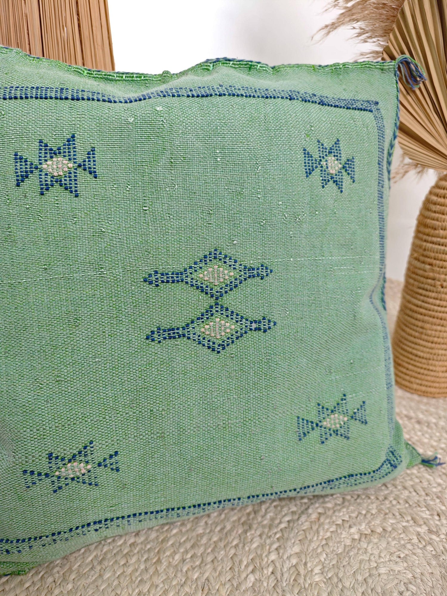 Coussin Sabra du Maroc, housse de coussin bohème éclectique, housse de coussin orientale marocaine en vert turquoise, vert