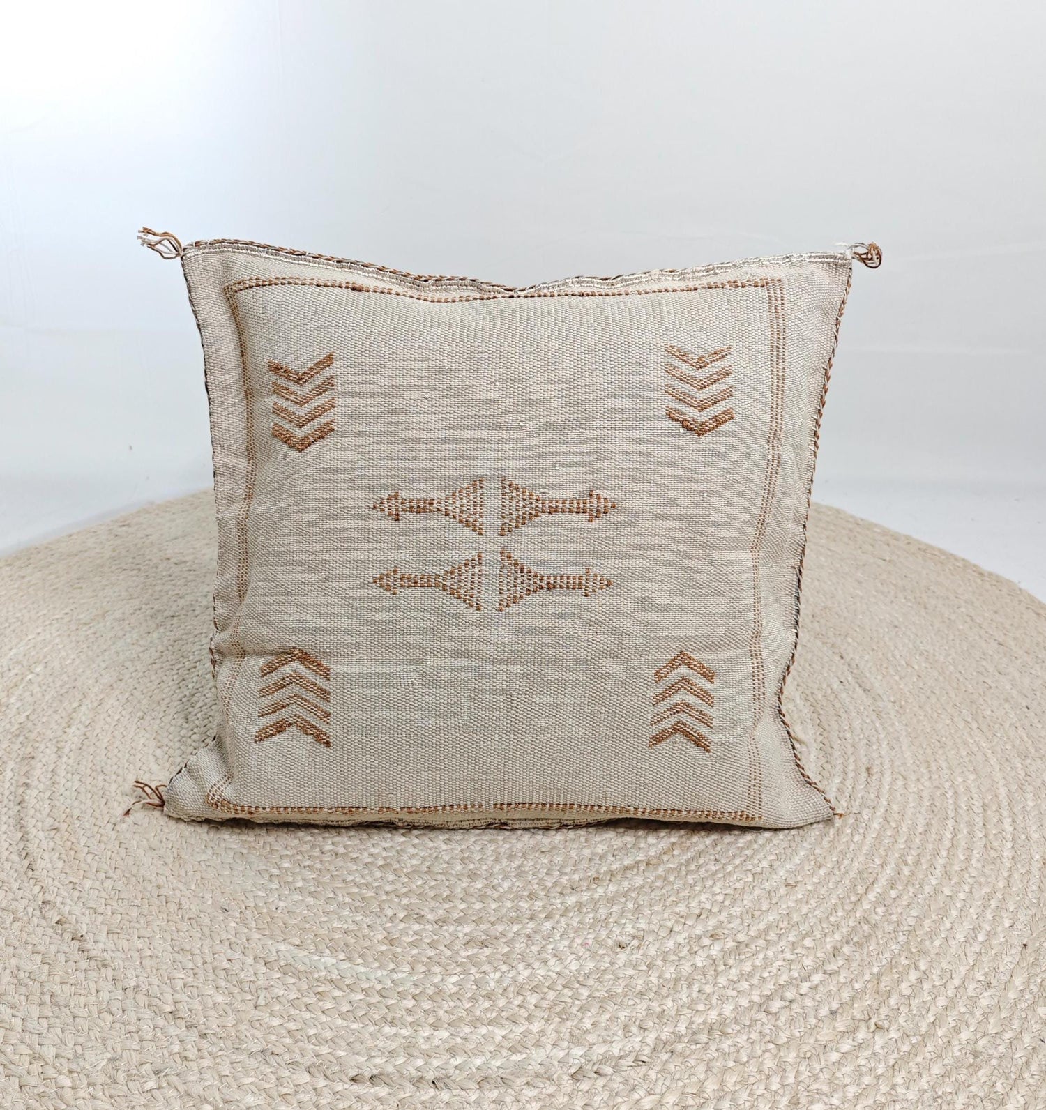 Sabra Pillow from Morocco, Boho Eclectic Cushion Cover, Moroccan Oriental Pillow Cover in Beige and Brown with Beber Pattern