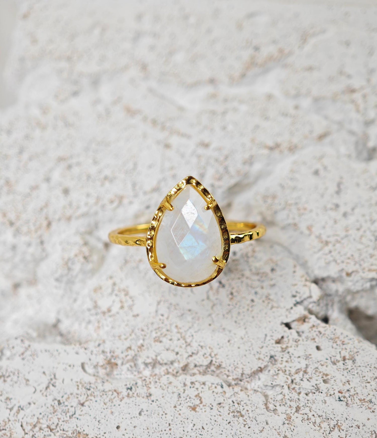 Moonstone ring made of 925 silver 18k gold plated, sterling silver ring gold plated with drop moonstone faceted