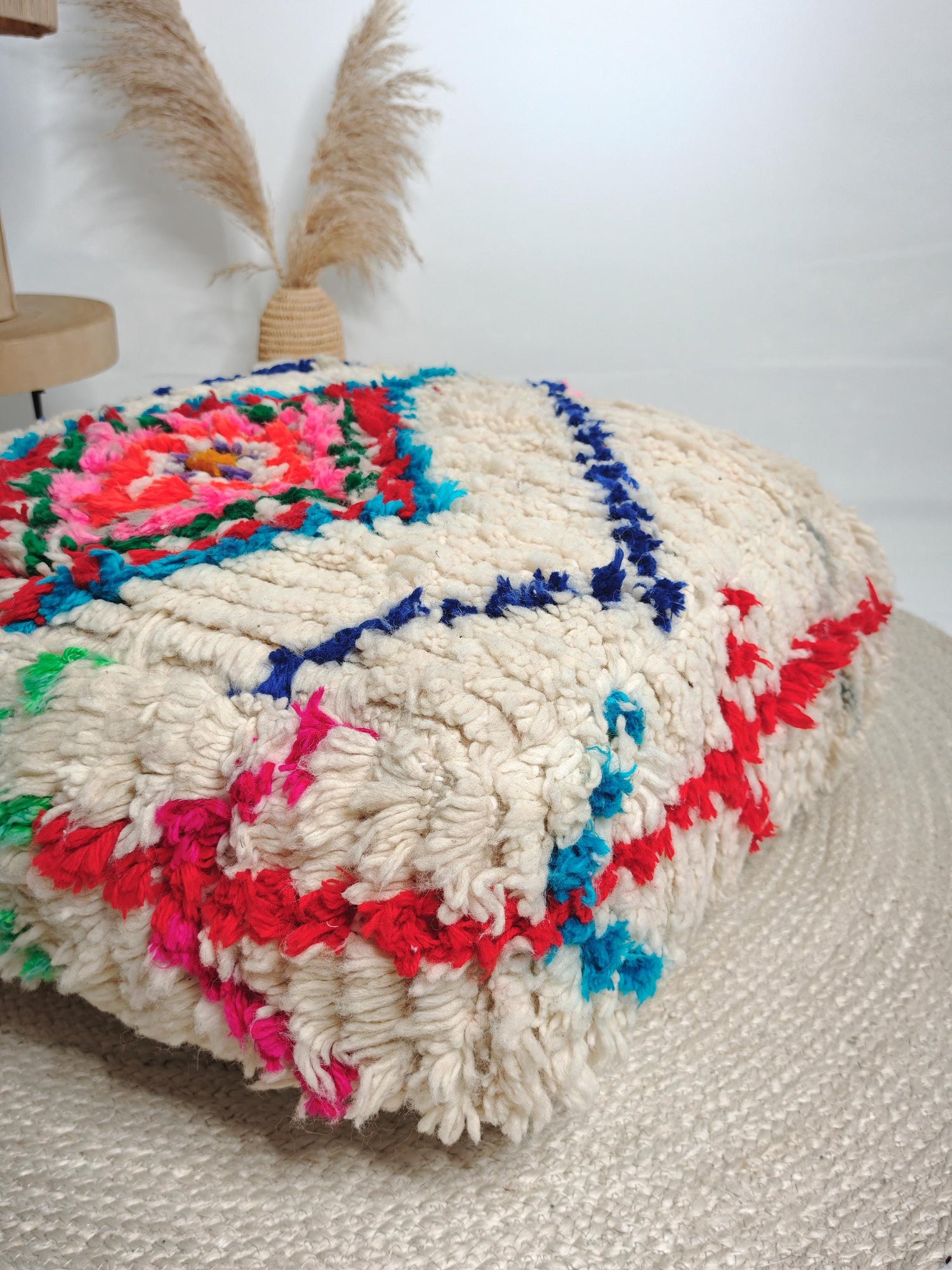 Pouf marocain, coussin de sol berbère coloré et moelleux, coussin d'assise en laine, coussin vintage, coussin d'assise bohème Beni Ourain