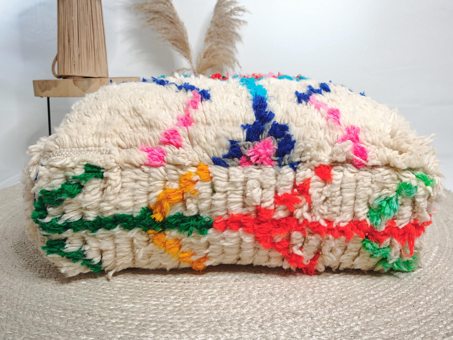 Pouf marocain, coussin de sol berbère coloré et moelleux, coussin d'assise en laine, coussin vintage, coussin d'assise bohème Beni Ourain