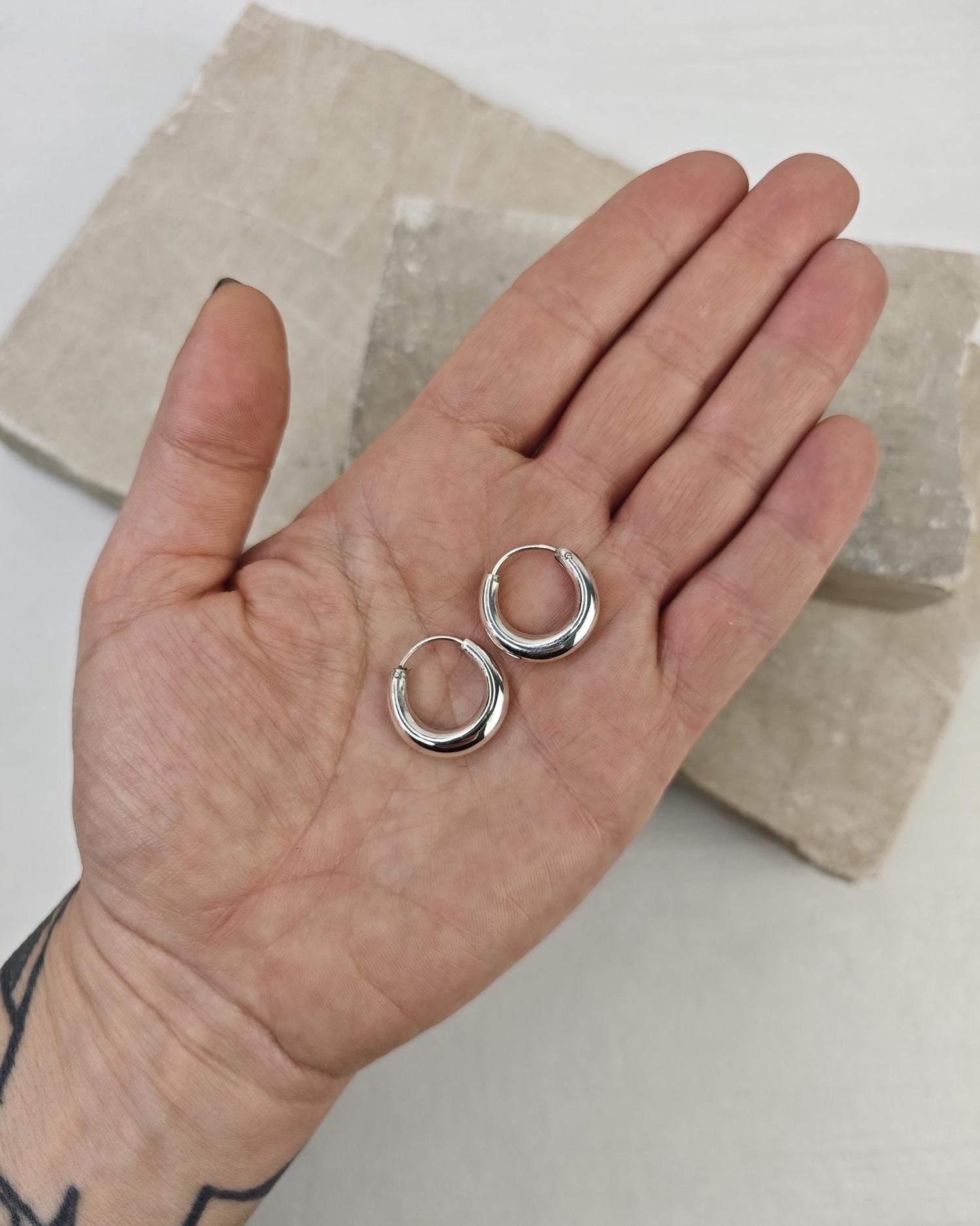 Halbmond Creolen aus 925 Silber, Chunky Sterling Silber Creolen 20 mm, Minimalistische breite Creolen