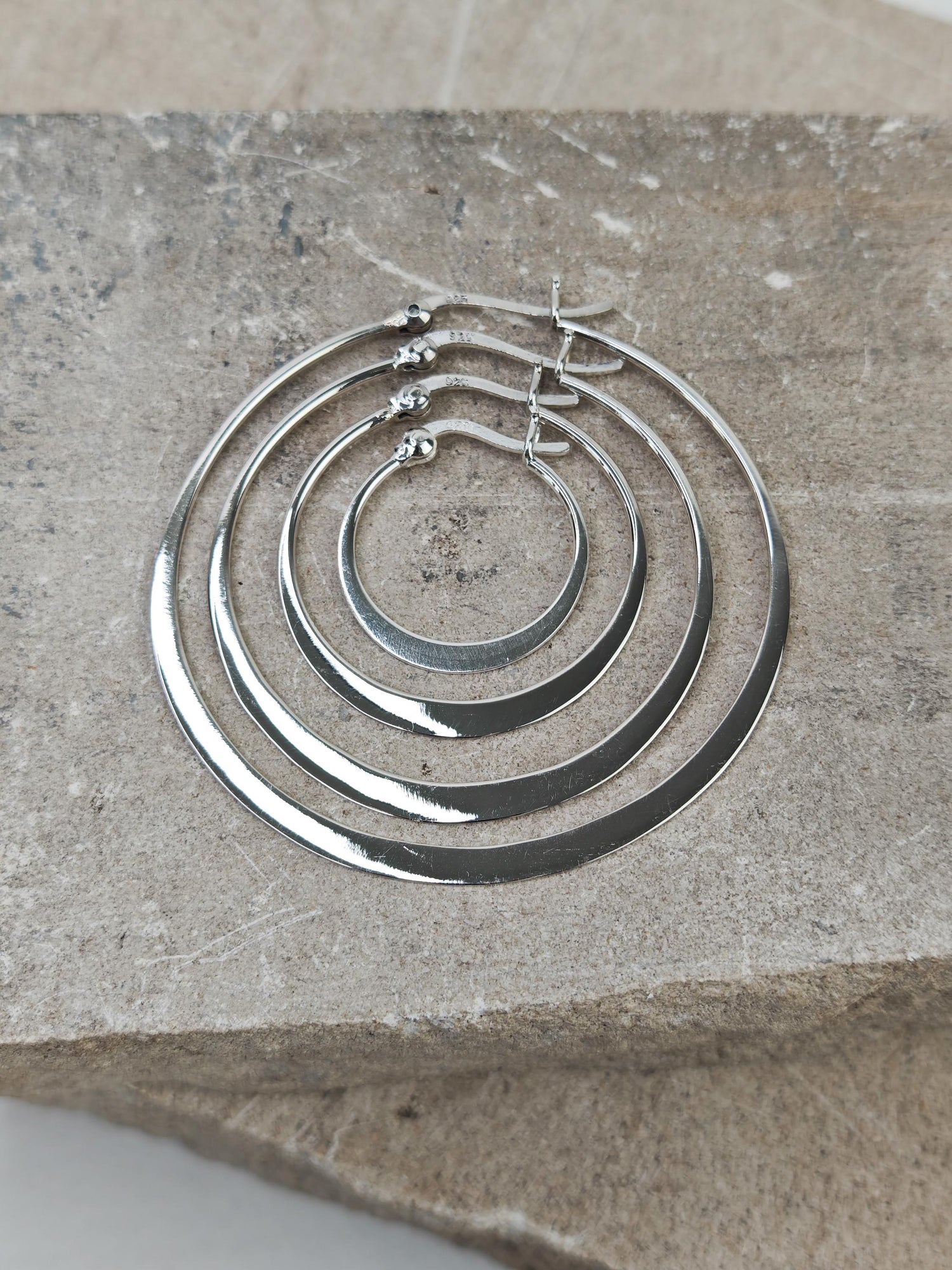 Flache 925 Silber Runde Creolen, Dünne Minimalistische Ohrringe, Sterlingsilber Creolen 20, 30, 40, 50 mm