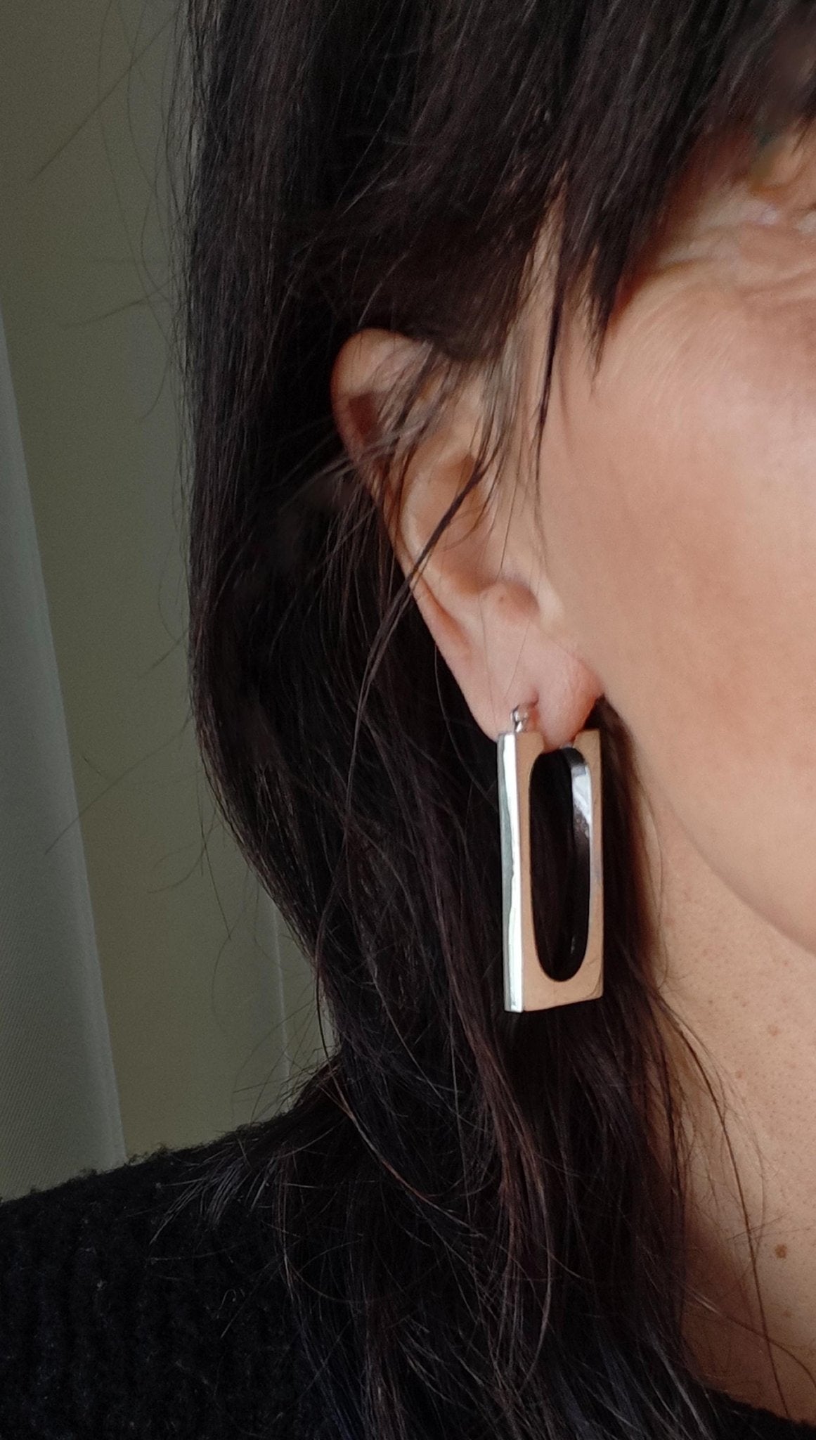 Chunky Silber 925 Creolen, Geometrische Ohrringe, Rechteckig, Minimalistisch, Rechteck Ohrringe, Silberohrringe, Statement Creolen - CocosyBerlin