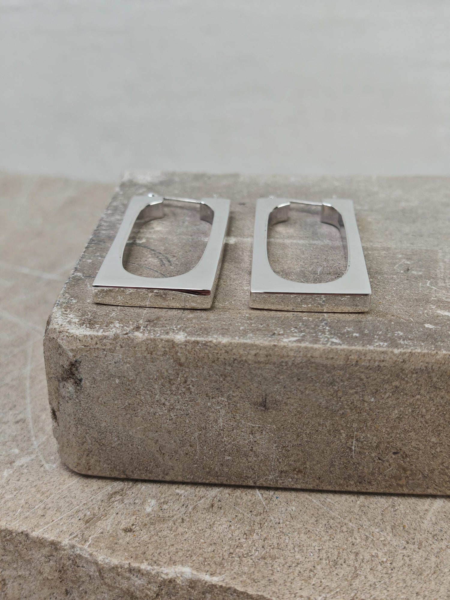 Chunky Silver 925 Hoop Earrings, Geometric Earrings, Rectangular, Minimalist, Rectangle Earrings, Silver Earrings, Statement Hoop Earrings
