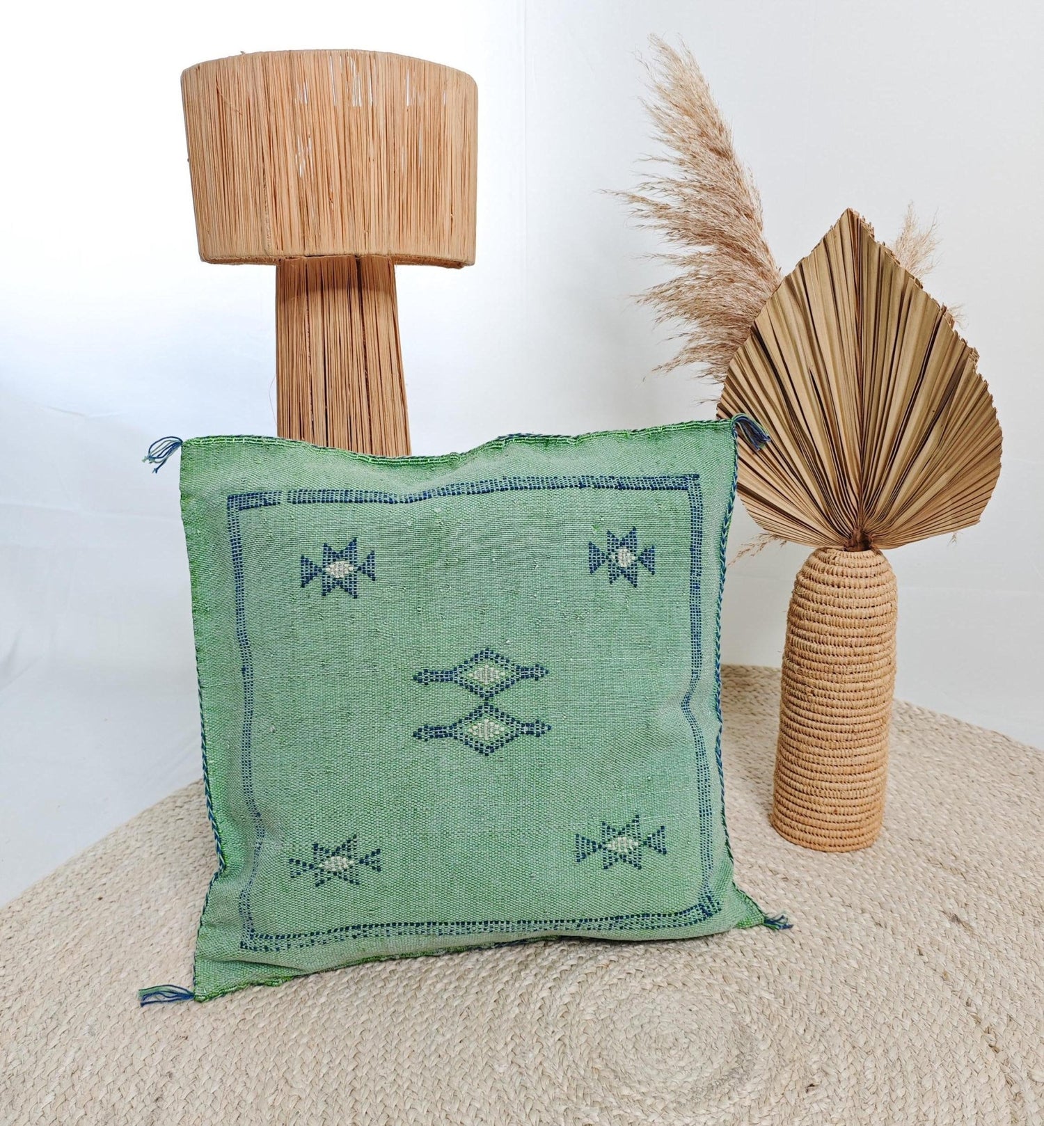 Sabra Kissen aus Marokko, Boho Eklektische Kissenhülle, Marokkanischer orientalischer Kissenbezug in Türkisgrün, Grün - CocosyBerlin