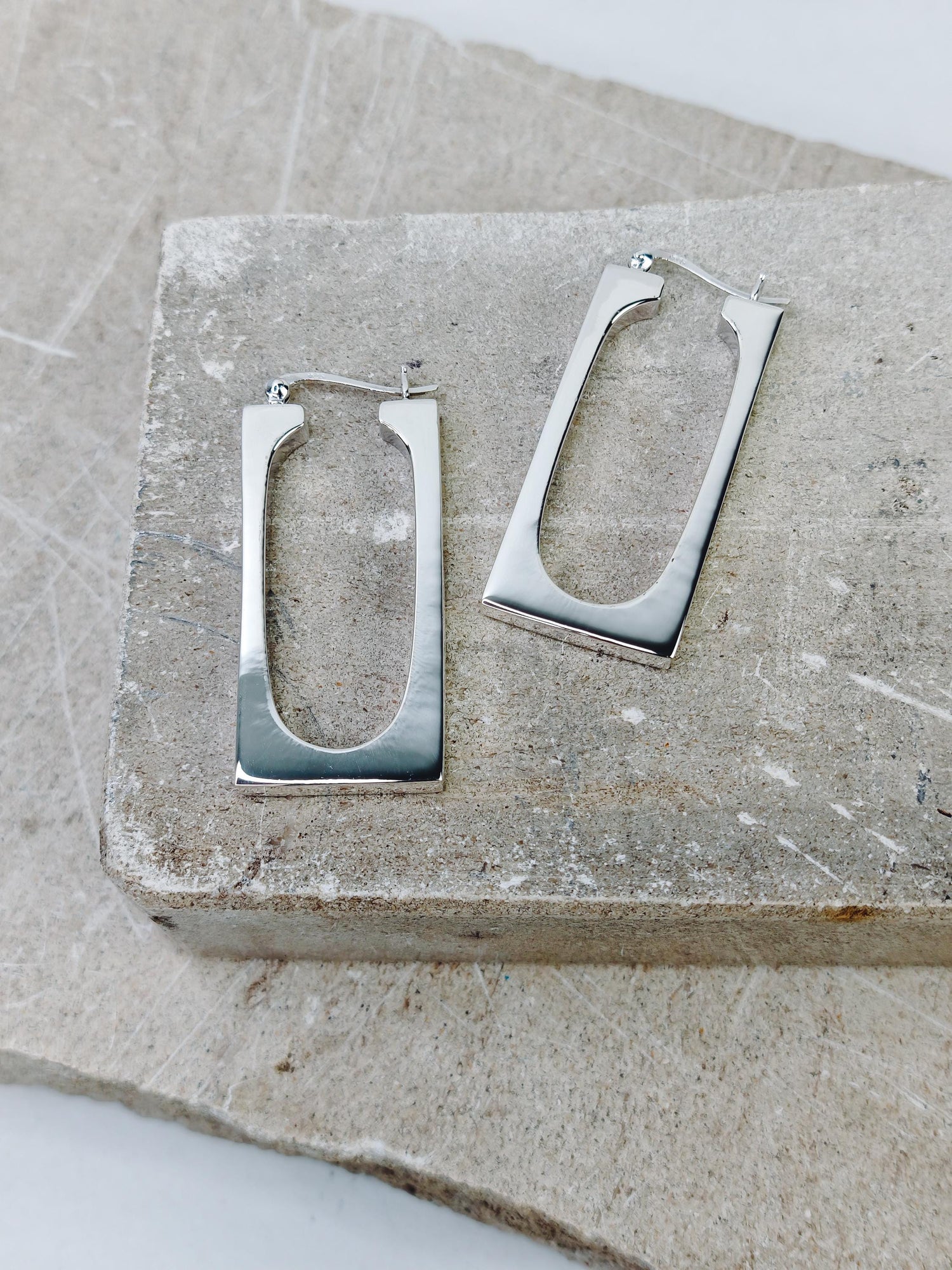 Chunky Silver 925 Hoop Earrings, Geometric Earrings, Rectangular, Minimalist, Rectangle Earrings, Silver Earrings, Statement Hoop Earrings