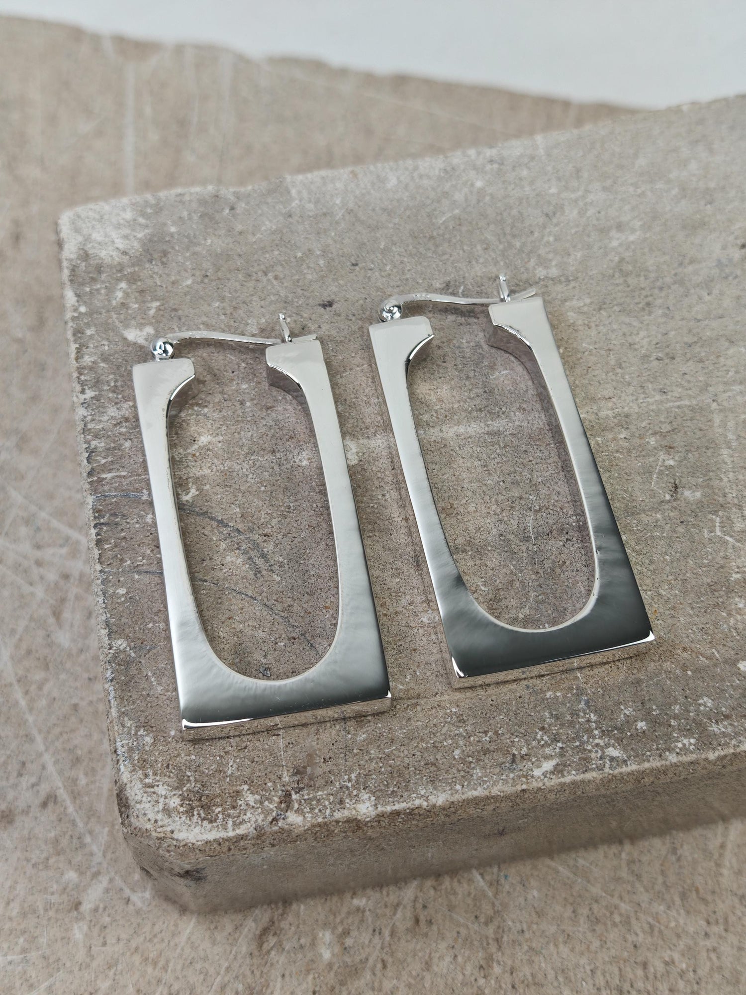 Chunky Silver 925 Hoop Earrings, Geometric Earrings, Rectangular, Minimalist, Rectangle Earrings, Silver Earrings, Statement Hoop Earrings