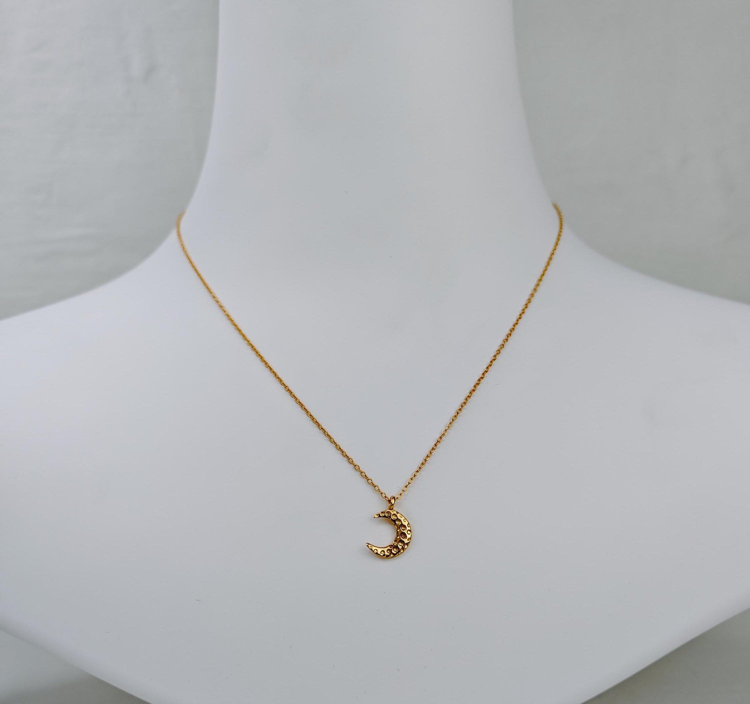 Vergoldete 925 Silber Kette mit Halbmond Kettenanhänger, Halskette und Halbmond-Anhänger 14K Gold vergoldet, Mond Halskette gold