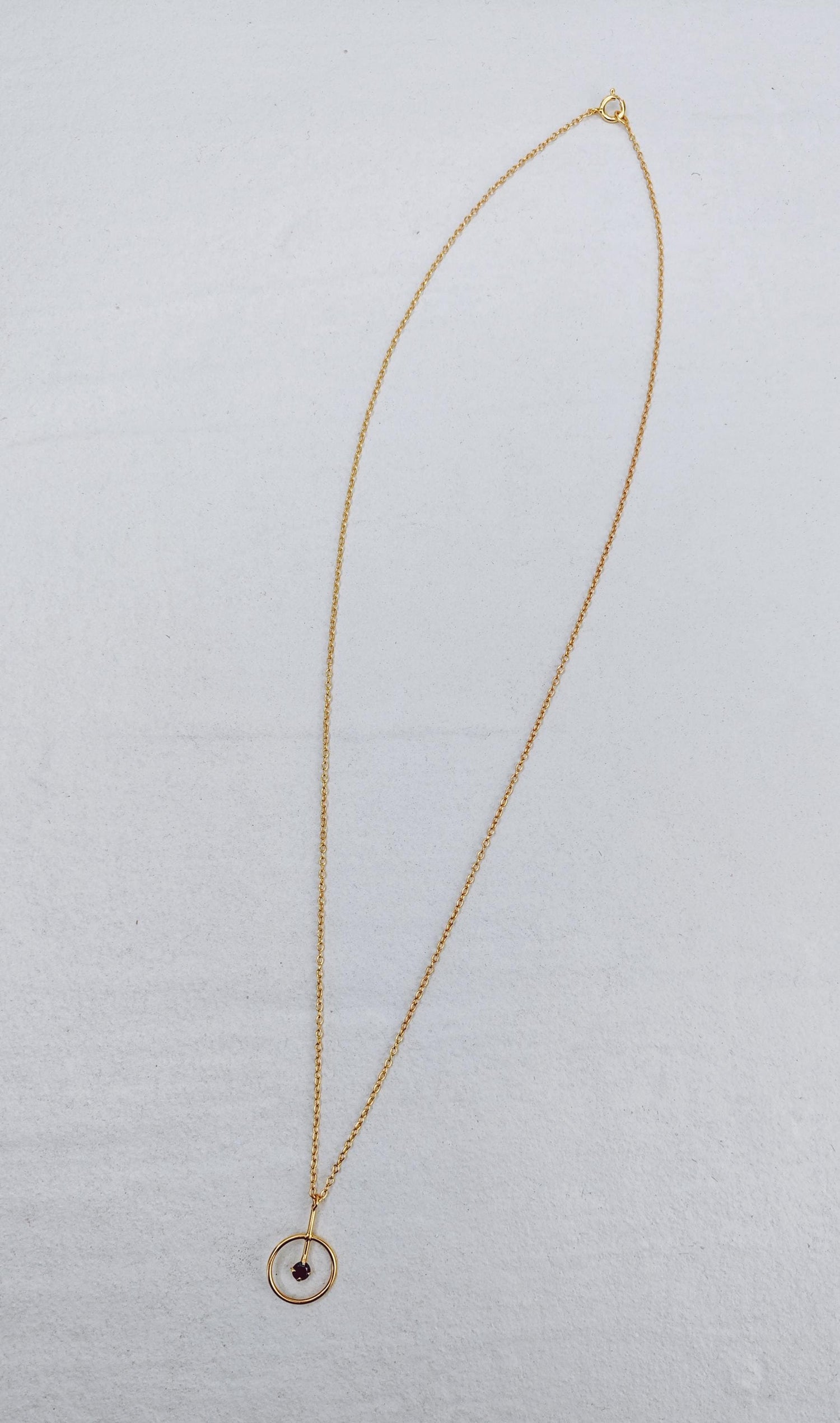 Gold-plated 925 silver chain with circle pendant, necklace pendant 14K gold-plated, circle pendant with black onyx stone