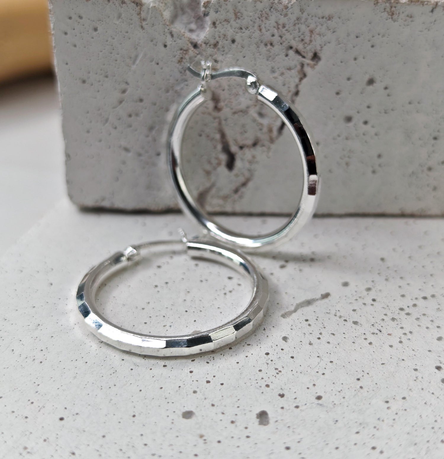 Facettierte Creolen aus 925 Silber, Discokugel Silber Ohrringe