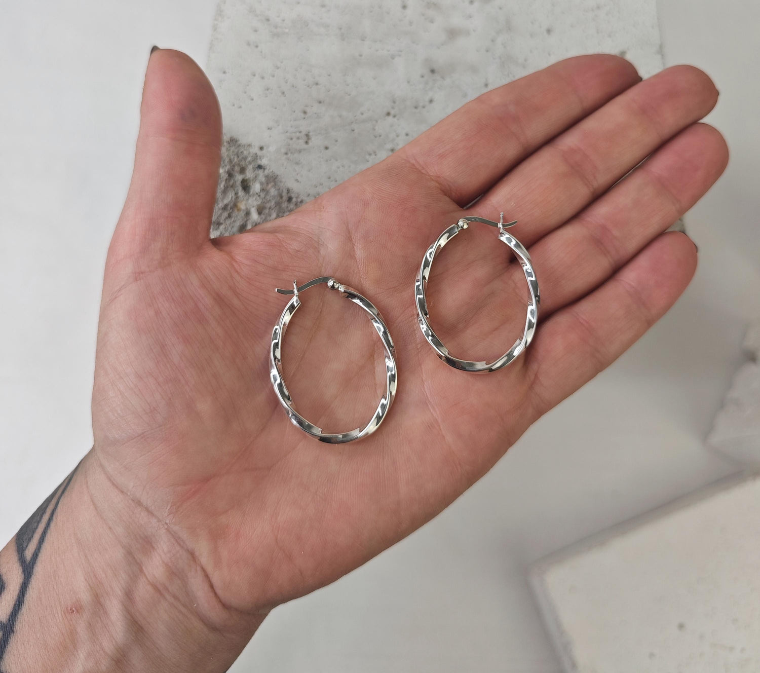 Twisted oval 925 silver hoop earrings, Chunky twist sterling silver hoop earrings