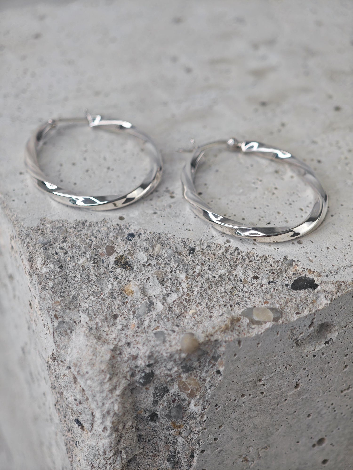 Twisted oval 925 silver hoop earrings, Chunky twist sterling silver hoop earrings