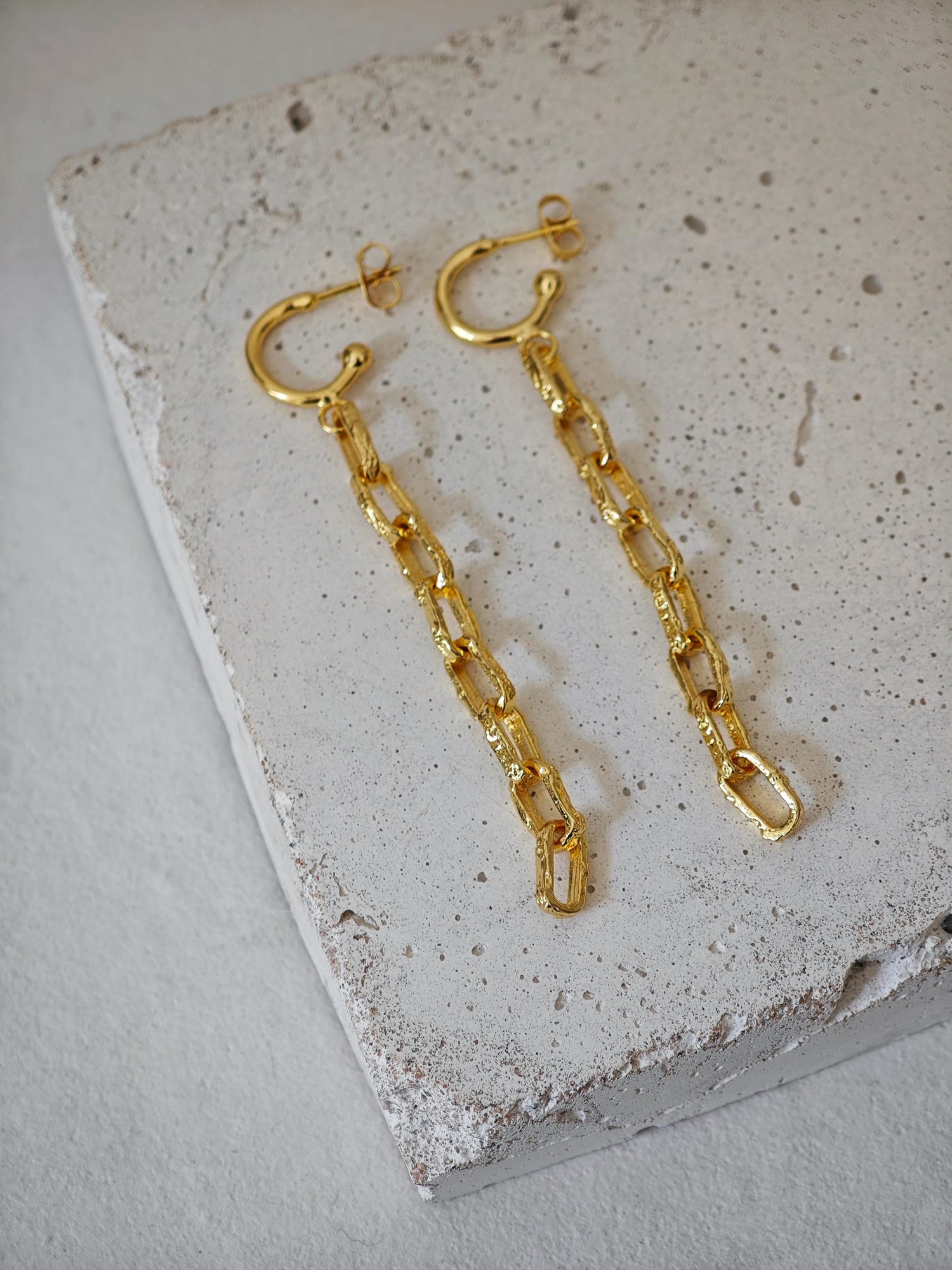 goldene Statement Chunky Kettenglieder Ohrringe mit 18K Vergoldung, Link Chain Creolen, Chain Ohrstecker gold