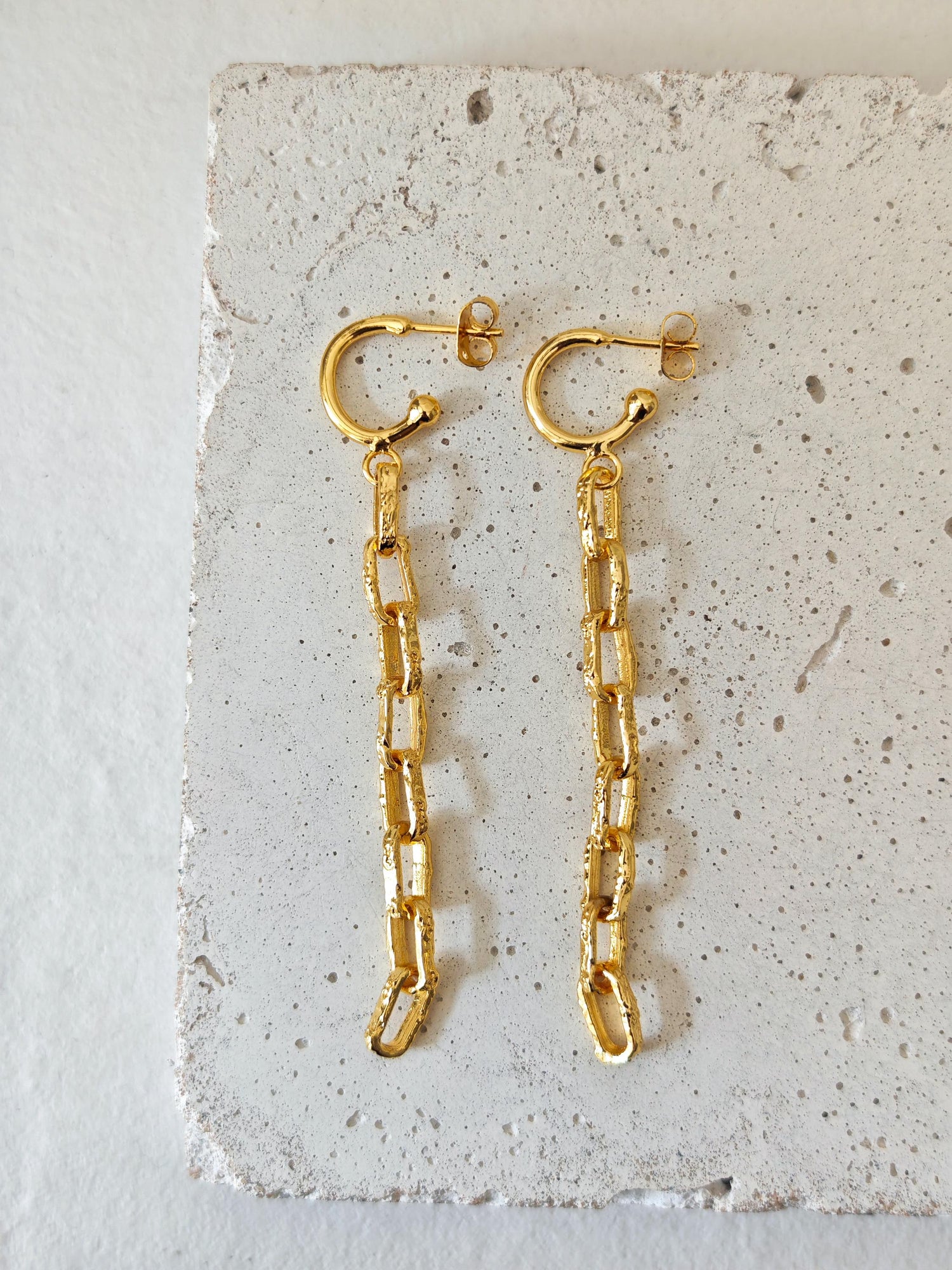 goldene Statement Chunky Kettenglieder Ohrringe mit 18K Vergoldung, Link Chain Creolen, Chain Ohrstecker gold