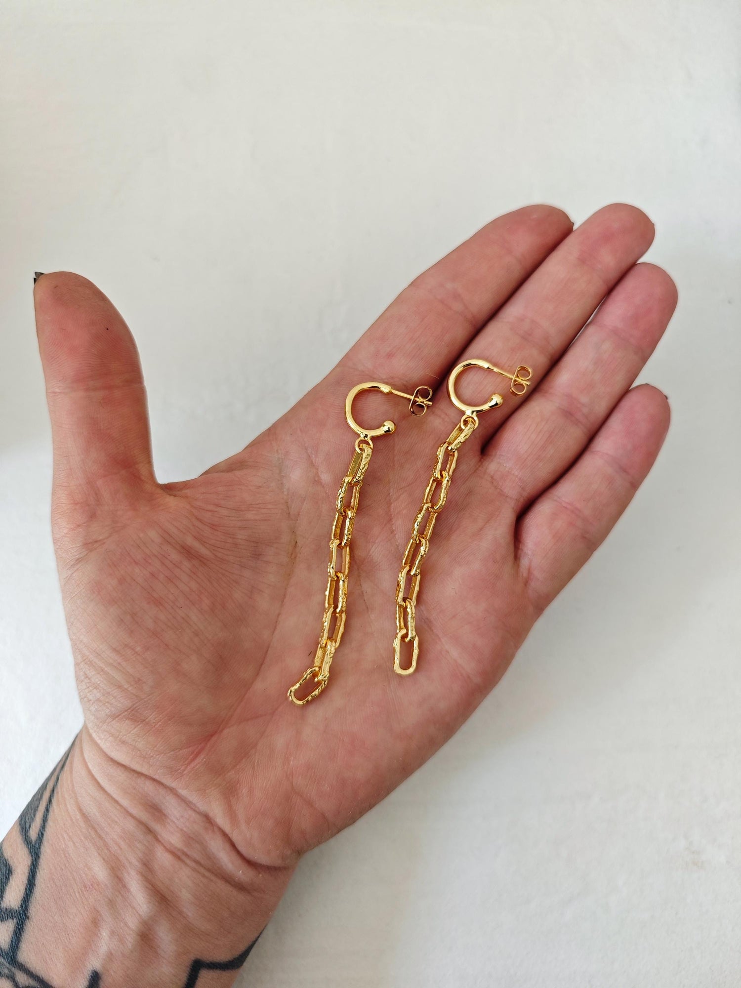 goldene Statement Chunky Kettenglieder Ohrringe mit 18K Vergoldung, Link Chain Creolen, Chain Ohrstecker gold