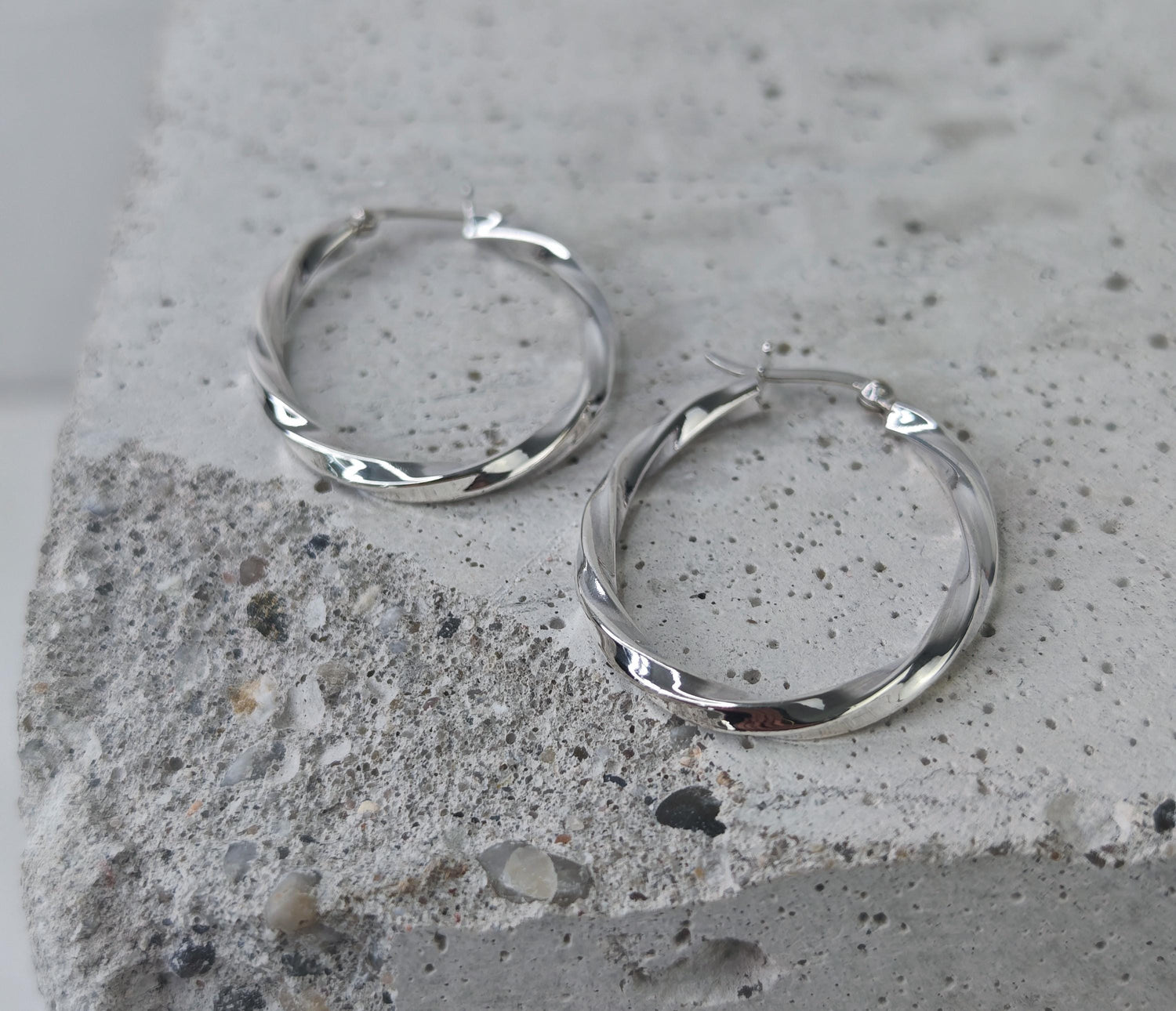 Twisted oval 925 silver hoop earrings, Chunky twist sterling silver hoop earrings
