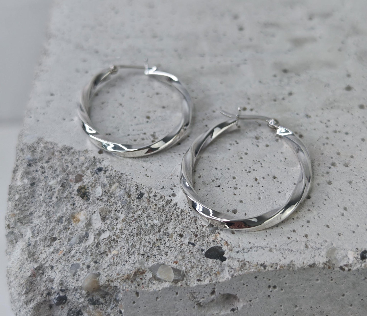 Twisted ovale 925 Silber Creolen, Chunky Twist Sterling Silber Creolen - CocosyBerlin