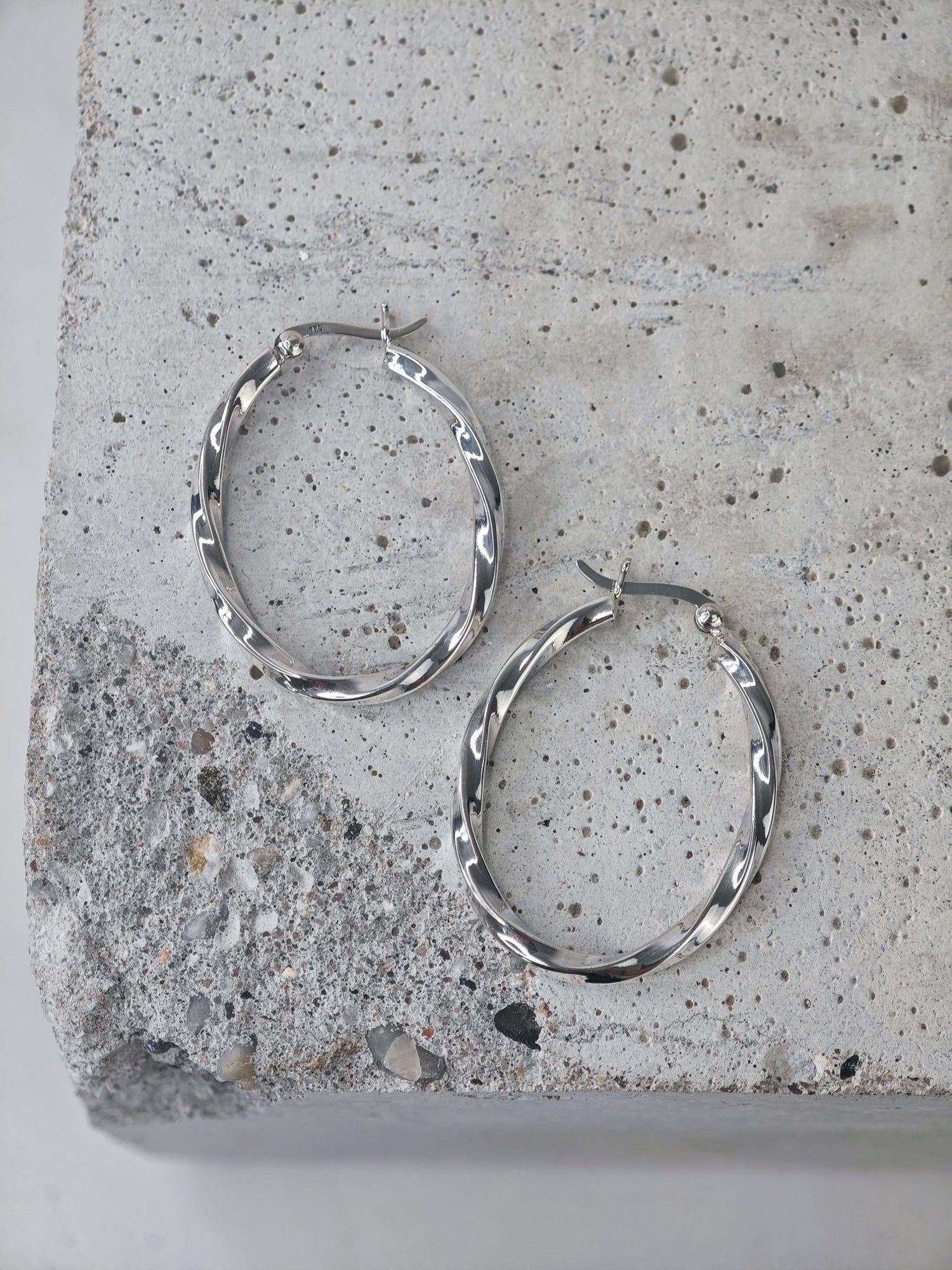 Twisted ovale 925 Silber Creolen, Chunky Twist Sterling Silber Creolen - CocosyBerlin