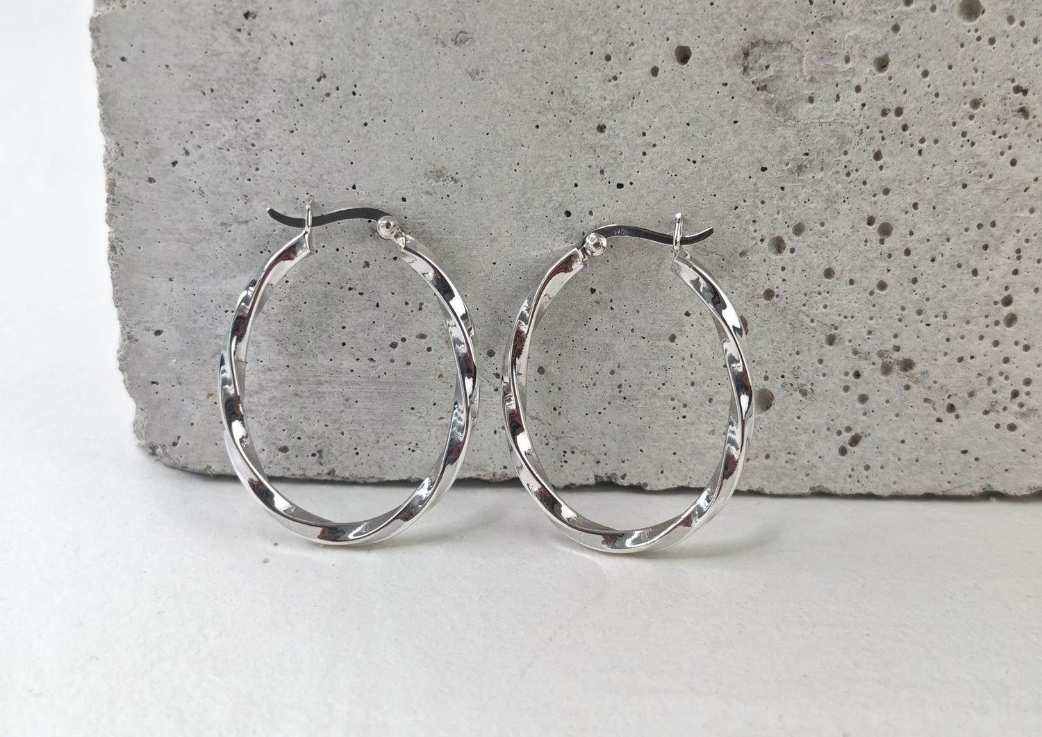 Twisted ovale 925 Silber Creolen, Chunky Twist Sterling Silber Creolen - CocosyBerlin