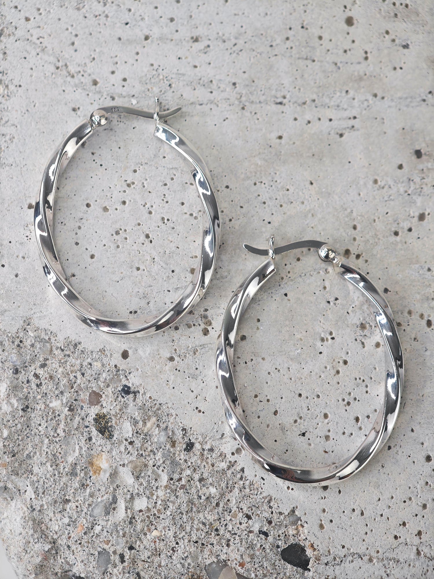 Twisted oval 925 silver hoop earrings, Chunky twist sterling silver hoop earrings