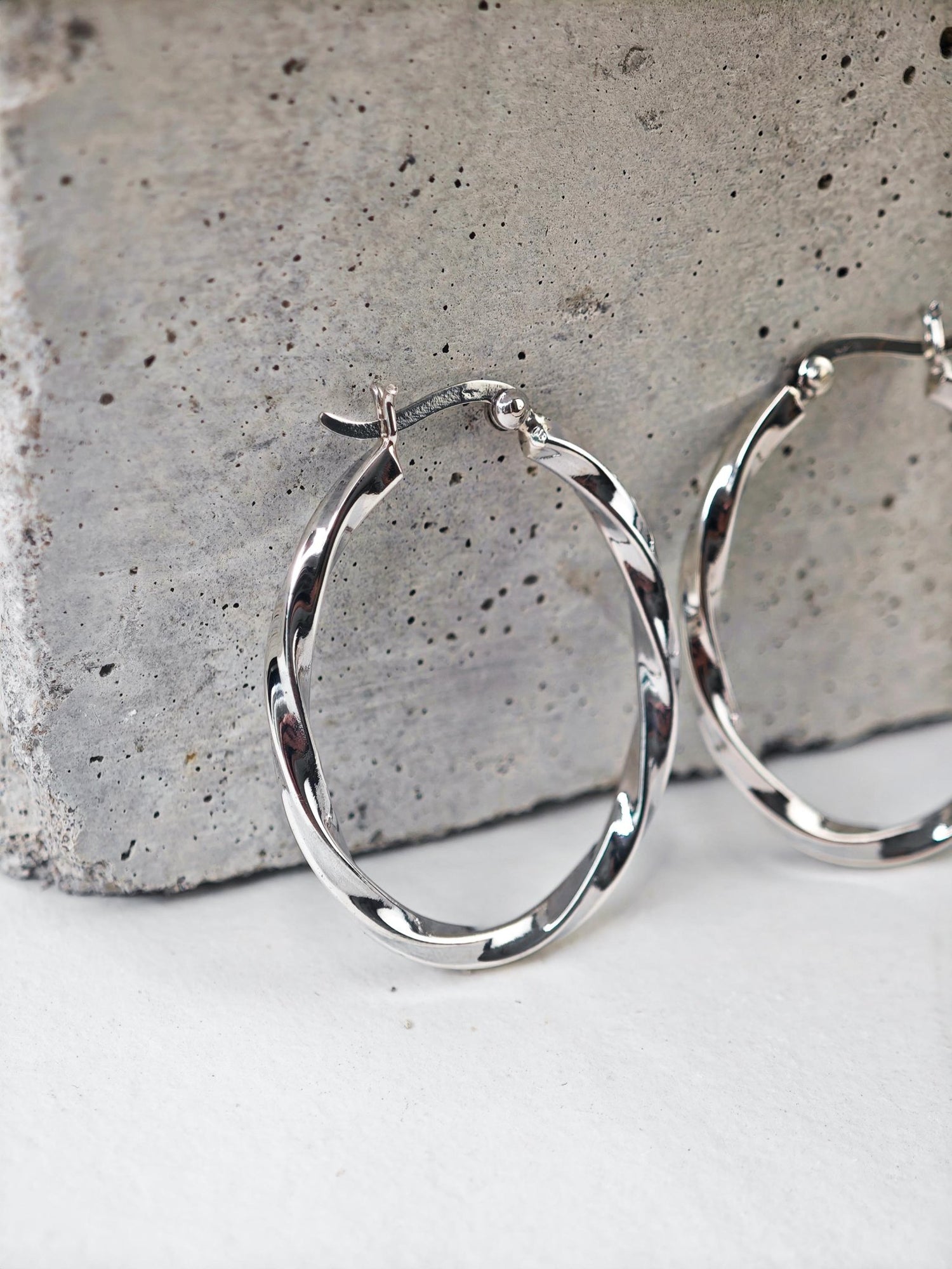 Twisted ovale 925 Silber Creolen, Chunky Twist Sterling Silber Creolen - CocosyBerlin