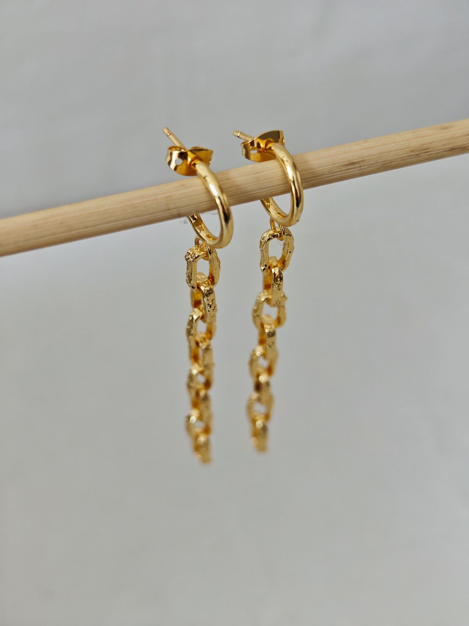 goldene Statement Chunky Kettenglieder Ohrringe mit 18K Vergoldung, Link Chain Creolen, Chain Ohrstecker gold