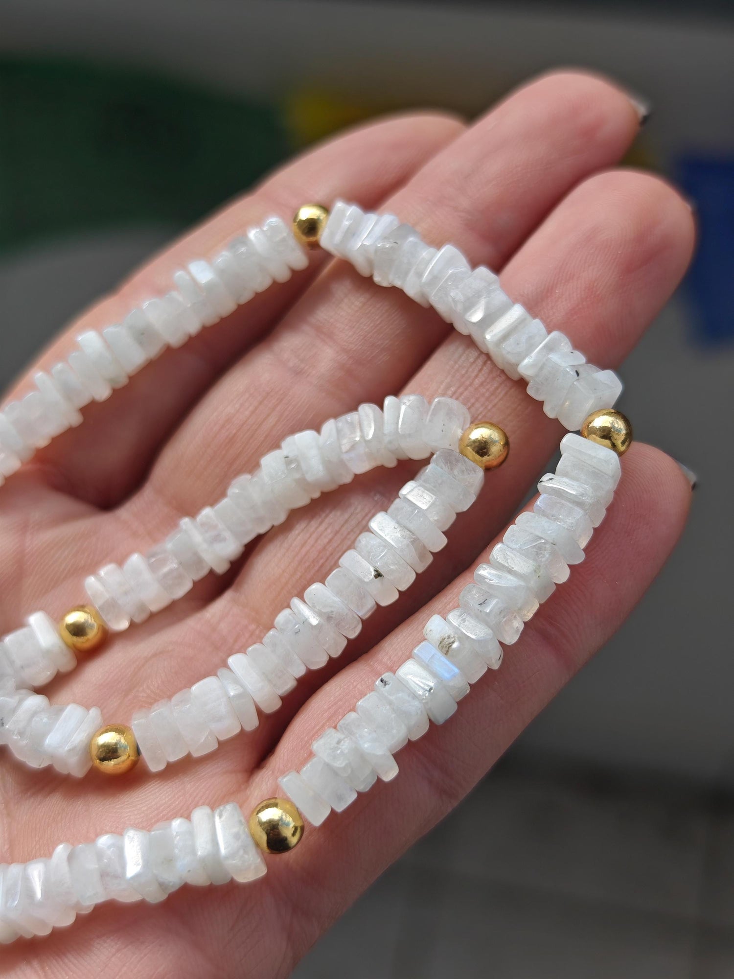 Frosted Moon necklace made of moonstone and 18-carat gold-plated sterling silver, pearl necklace