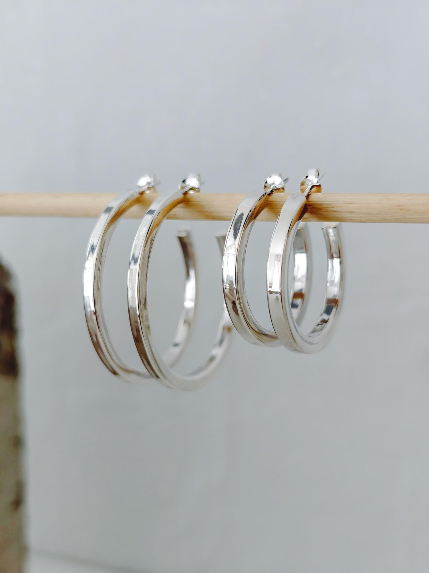 Breite Chunky Creolen aus 925 Silber 30mm oder 40mm, Ohrstecker quadratische offene Creolen - CocosyBerlin