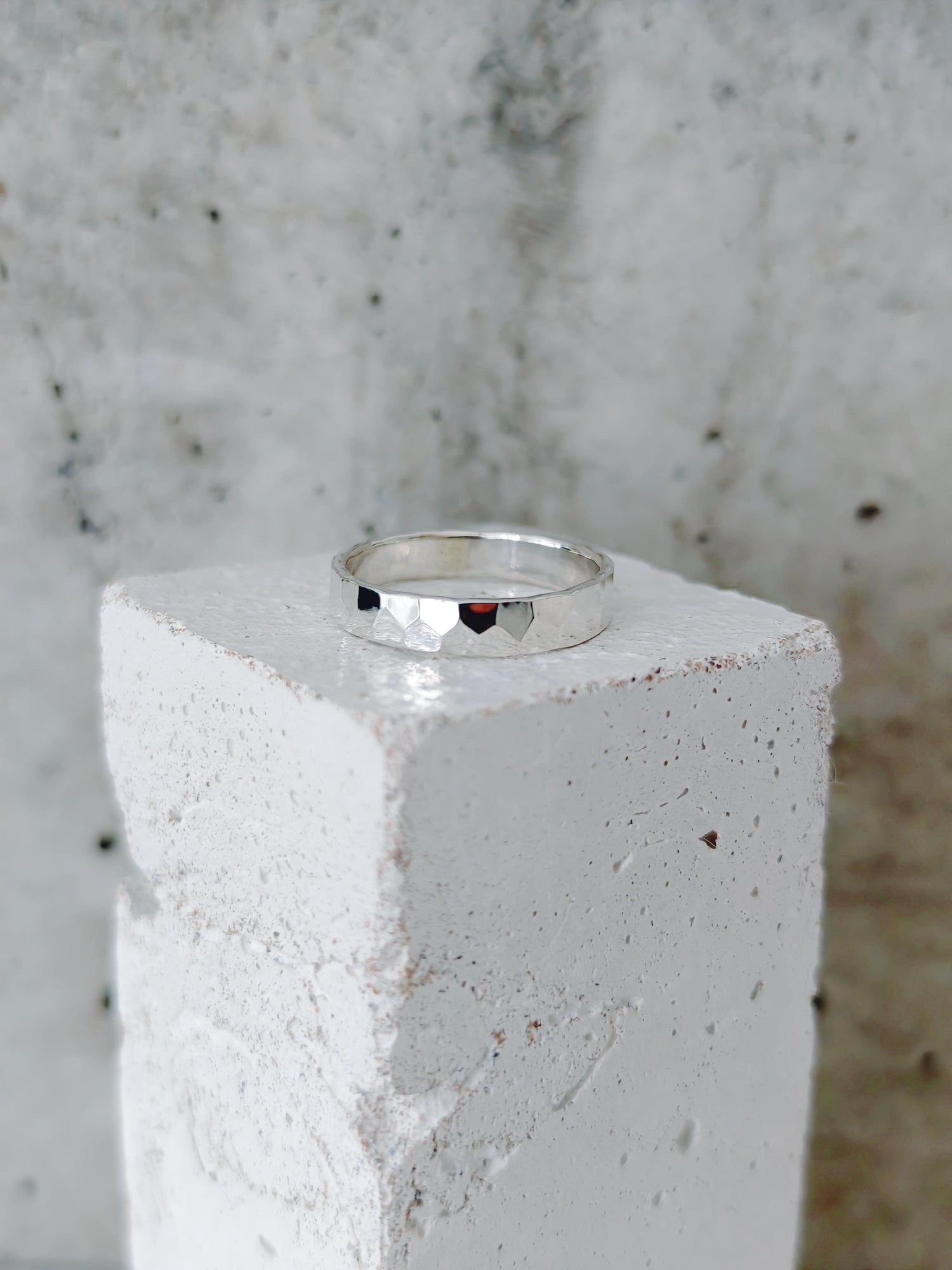 Minimalist ring hammered from 925 silver, handmade stacking ring, band ring Boho