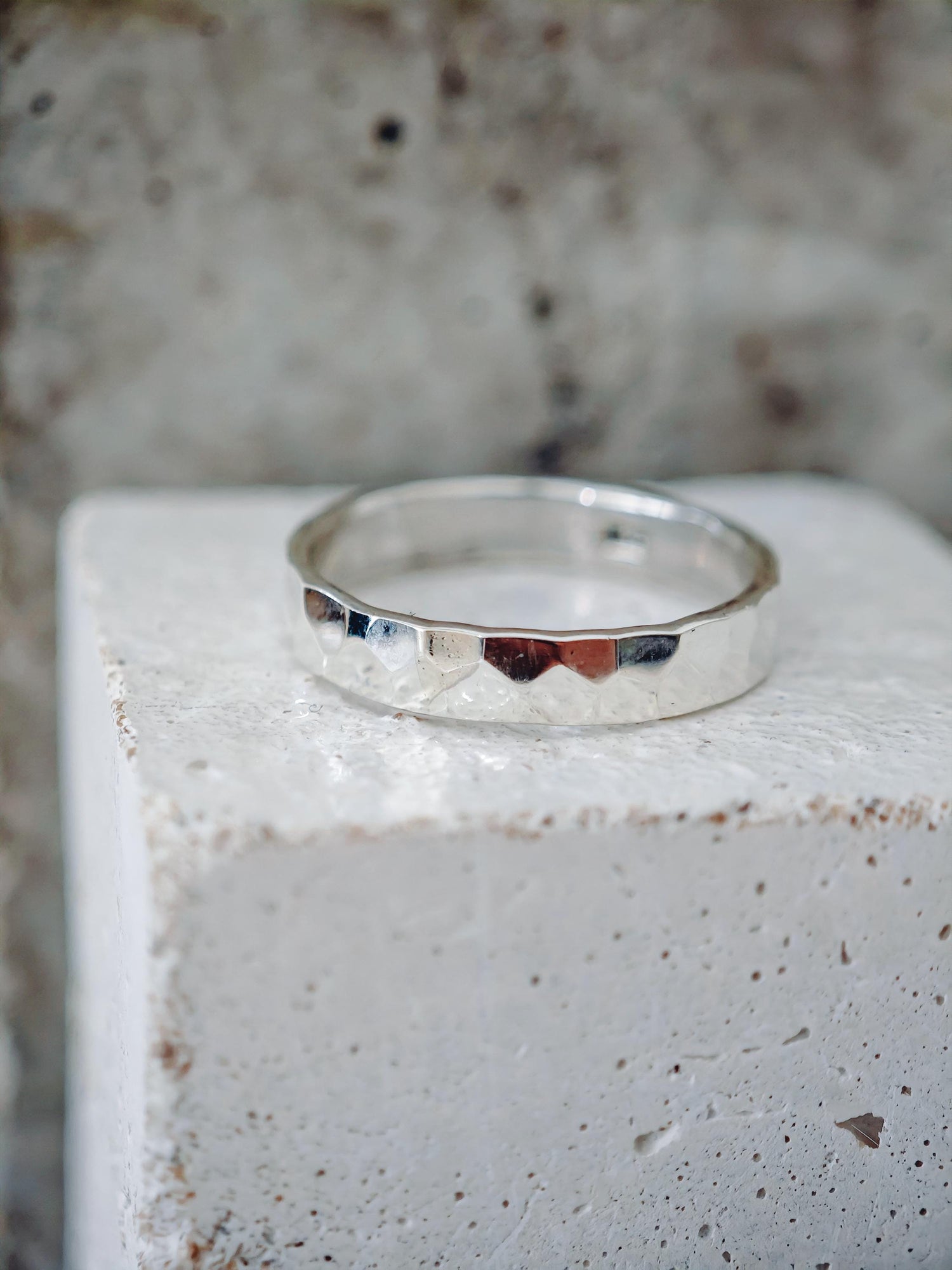 Minimalist ring hammered from 925 silver, handmade stacking ring, band ring Boho