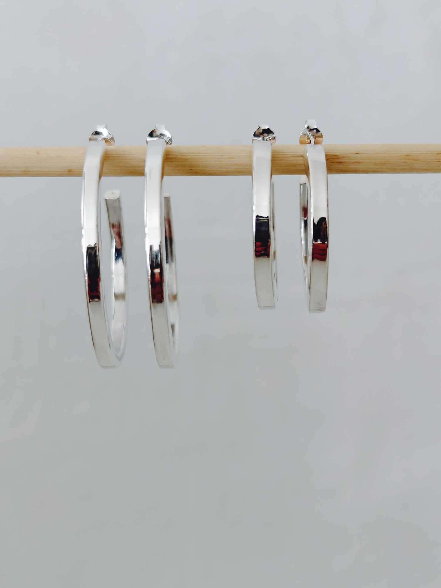 Breite Chunky Creolen aus 925 Silber 30mm oder 40mm, Ohrstecker quadratische offene Creolen