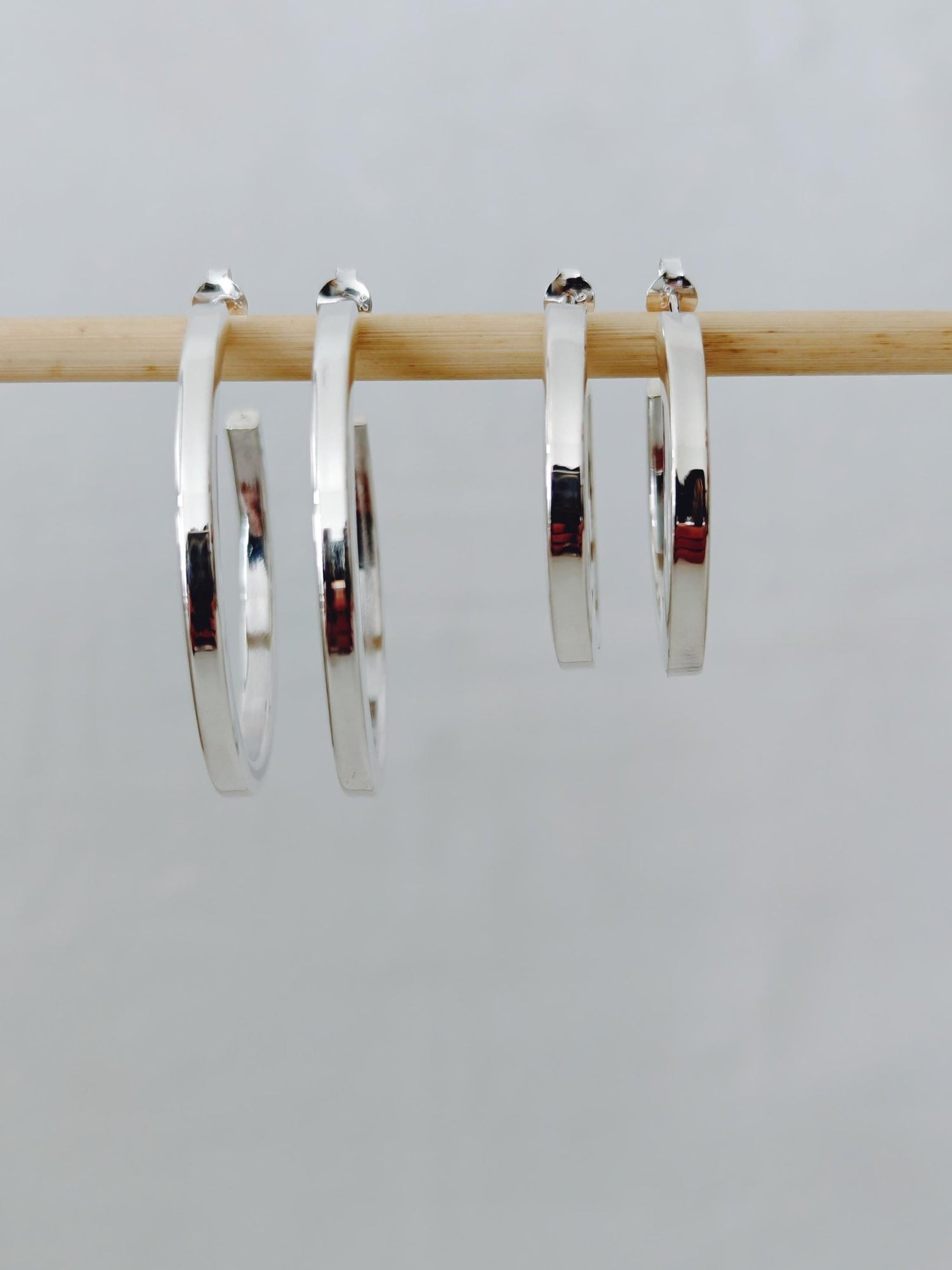 Breite Chunky Creolen aus 925 Silber 30mm oder 40mm, Ohrstecker quadratische offene Creolen - CocosyBerlin