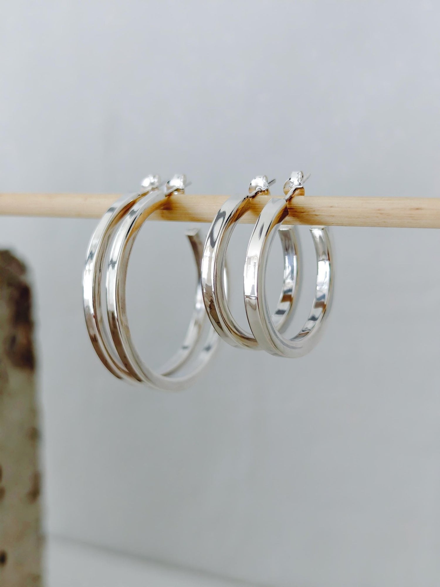 Breite Chunky Creolen aus 925 Silber 30mm oder 40mm, Ohrstecker quadratische offene Creolen - CocosyBerlin