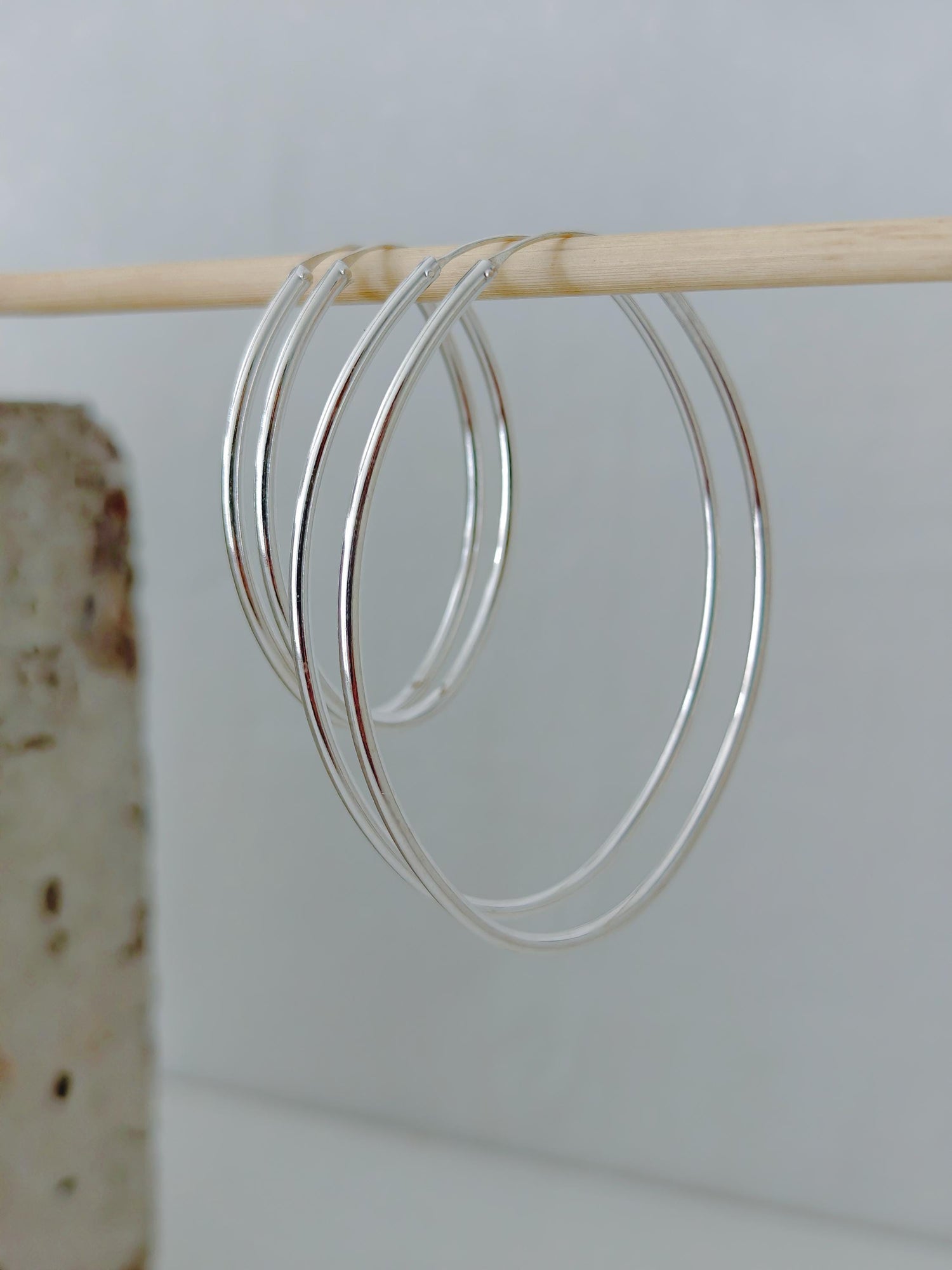 Ovale Creolen aus 925 Silber 45mm oder 65mm, Minimalistische Statement Ohrringe Oval