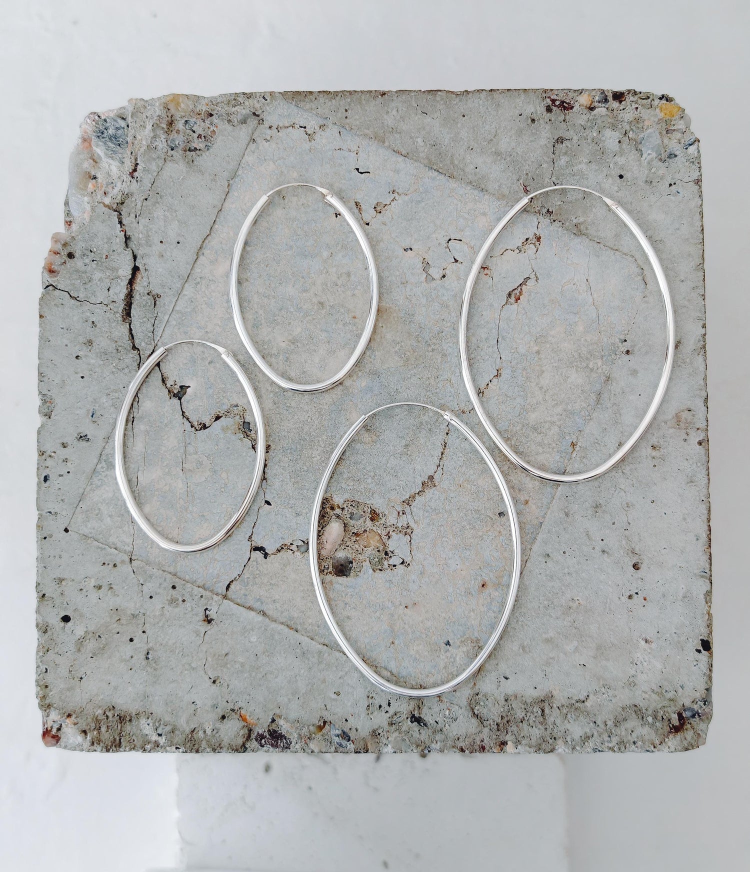 Ovale Creolen aus 925 Silber 45mm oder 65mm, Minimalistische Statement Ohrringe Oval