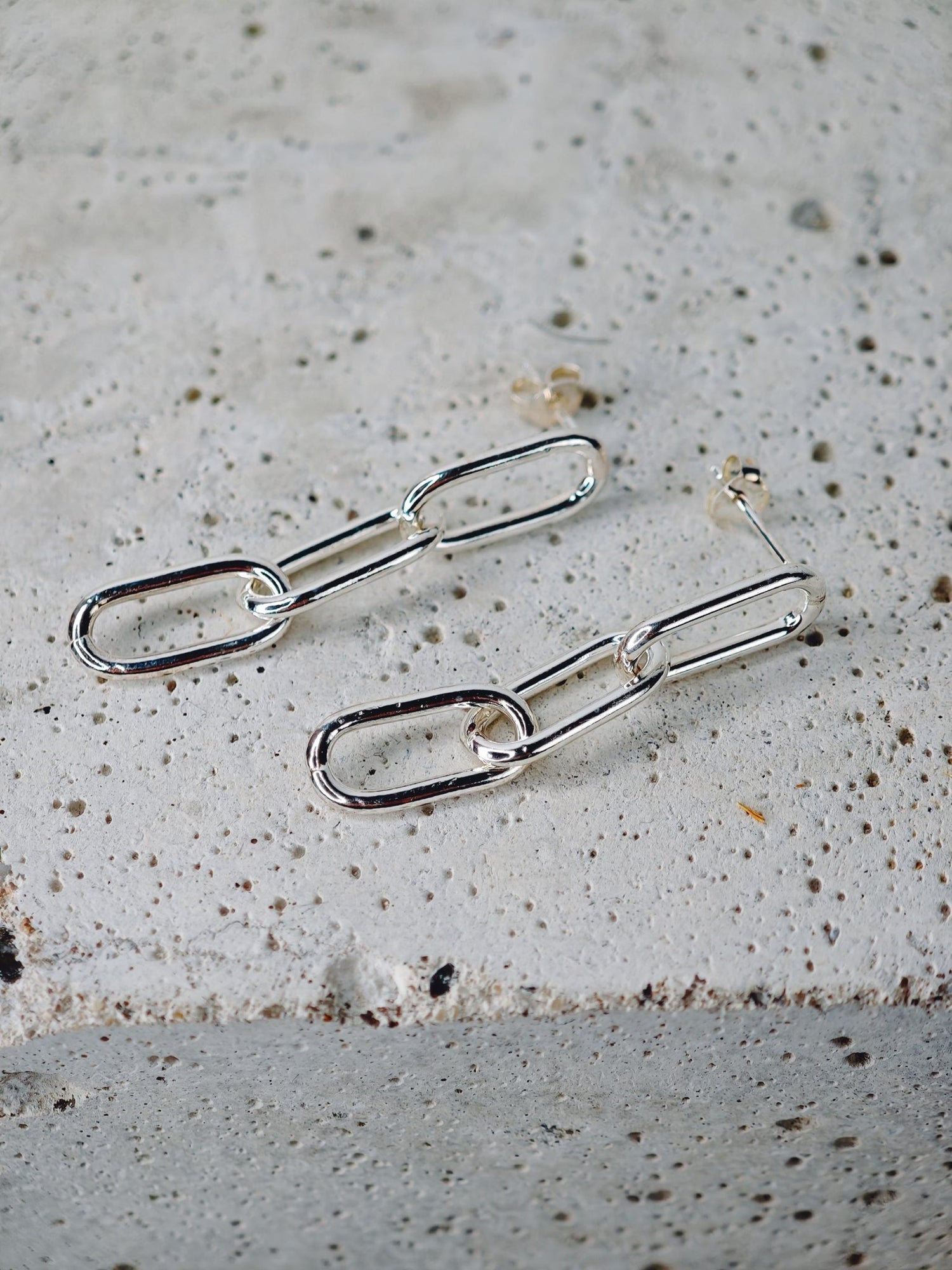 Hängeohrringe aus 925 Silber, Link Chain Ohstecker, minimalistische Paperclip Ohrringe - CocosyBerlin