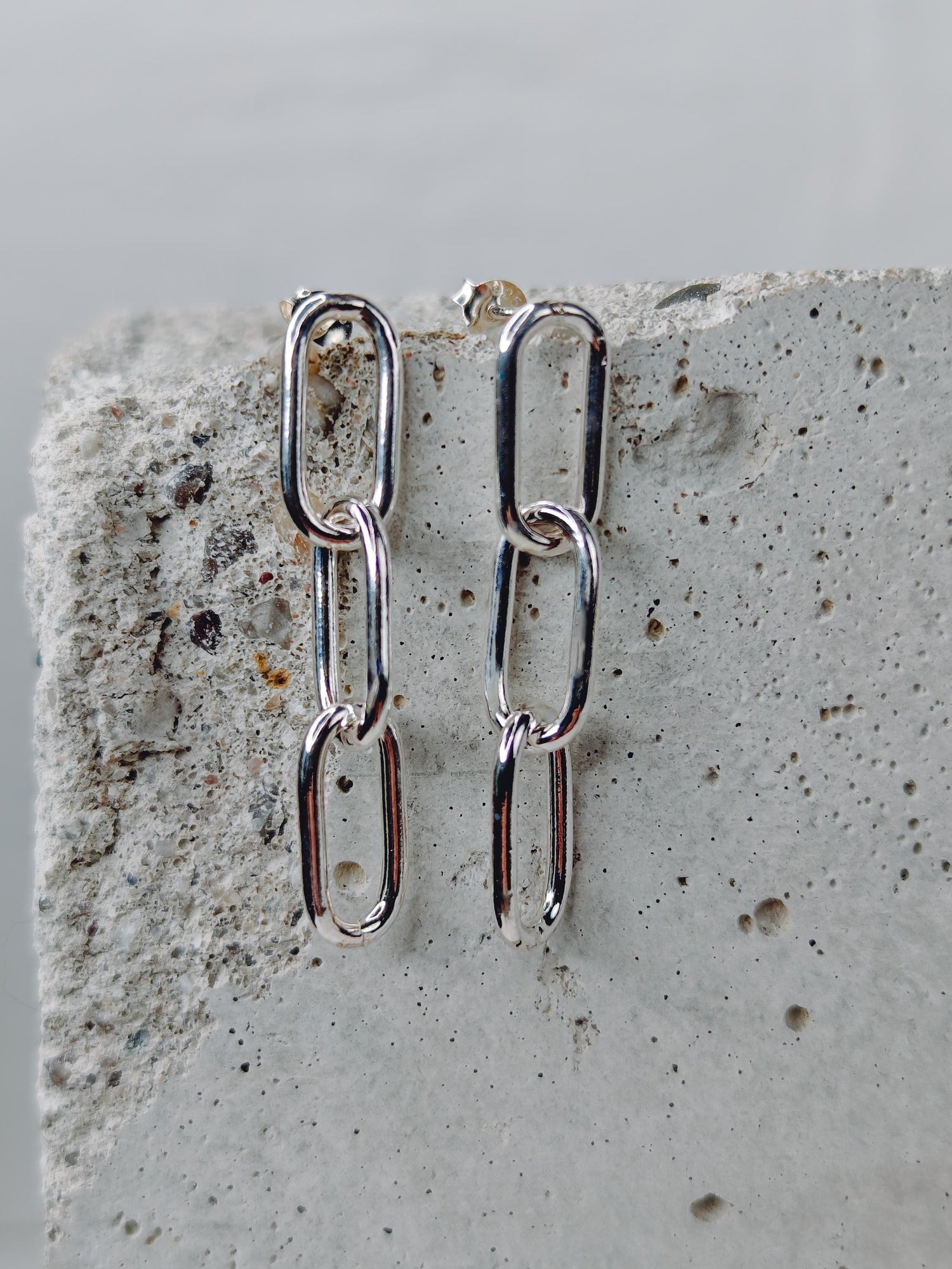 Hängeohrringe aus 925 Silber, Link Chain Ohstecker, minimalistische Paperclip Ohrringe