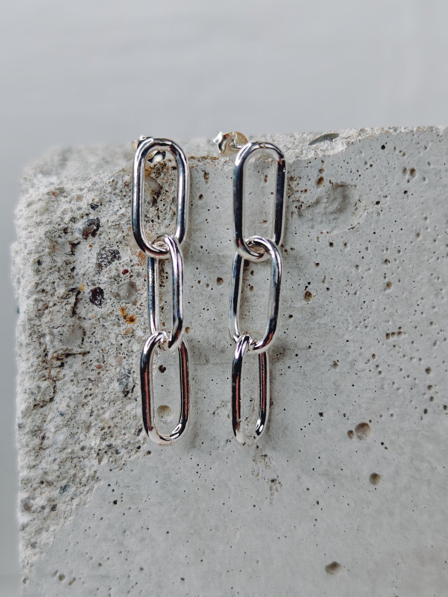 Hängeohrringe aus 925 Silber, Link Chain Ohstecker, minimalistische Paperclip Ohrringe - CocosyBerlin