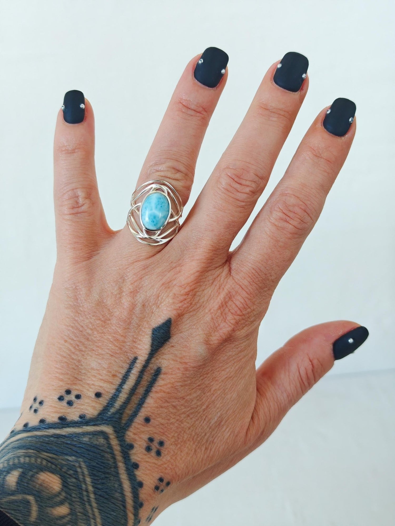 Larimar Ring 925 Silber, Statement Silberring mit Larimar Stein, Boho Sommer Ring - CocosyBerlin